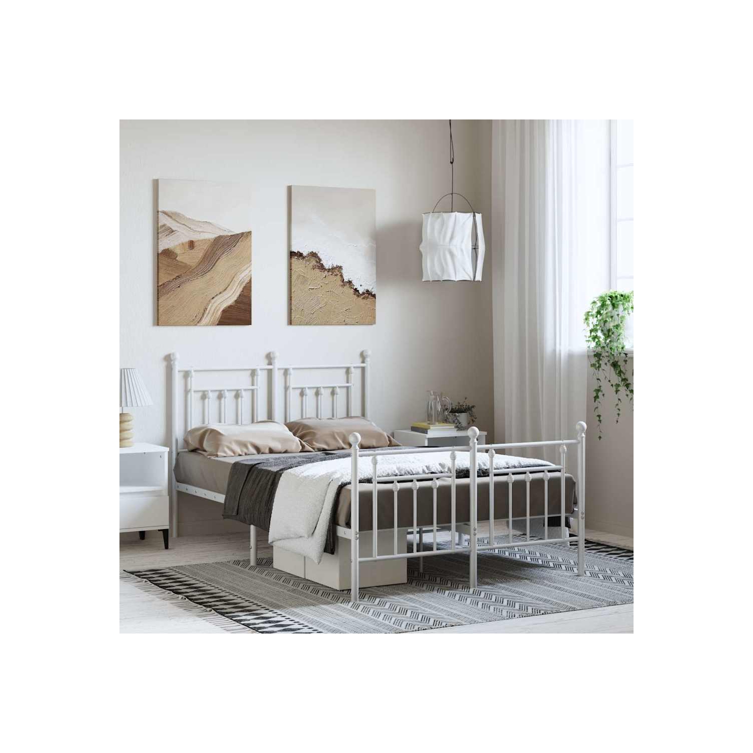 vidaXL 12" White Full Size Metal Bed Frame with Headboard & Footboard No Mattress