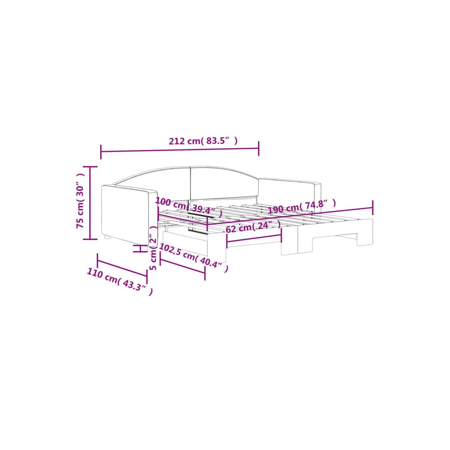 vidaXL Daybed with Trundle without Mattress Dark Grey 100x190 cm