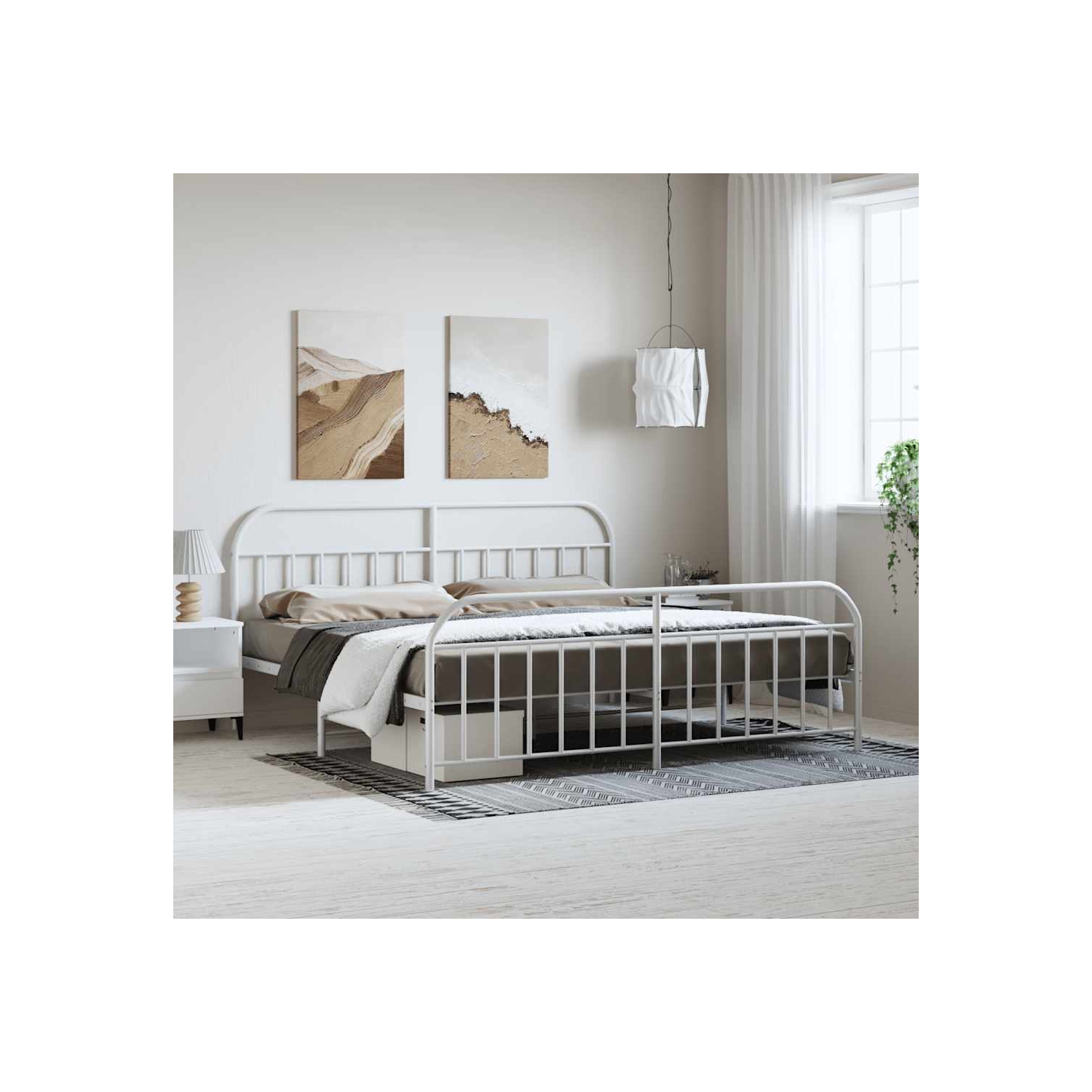 vidaXL 12" White King Size Metal Bed Frame with Headboard & Footboard No Mattress