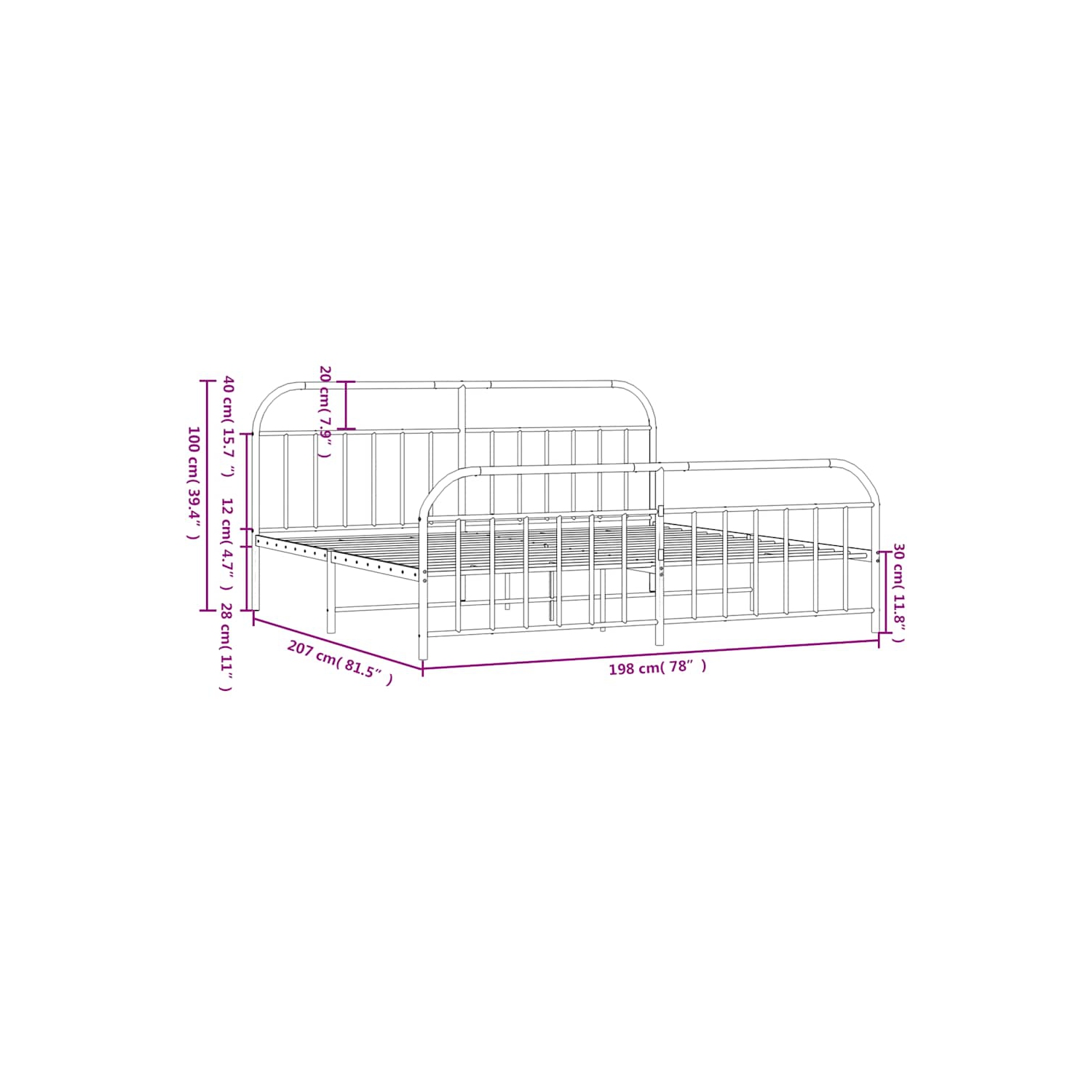 vidaXL 12" White King Size Metal Bed Frame with Headboard & Footboard No Mattress