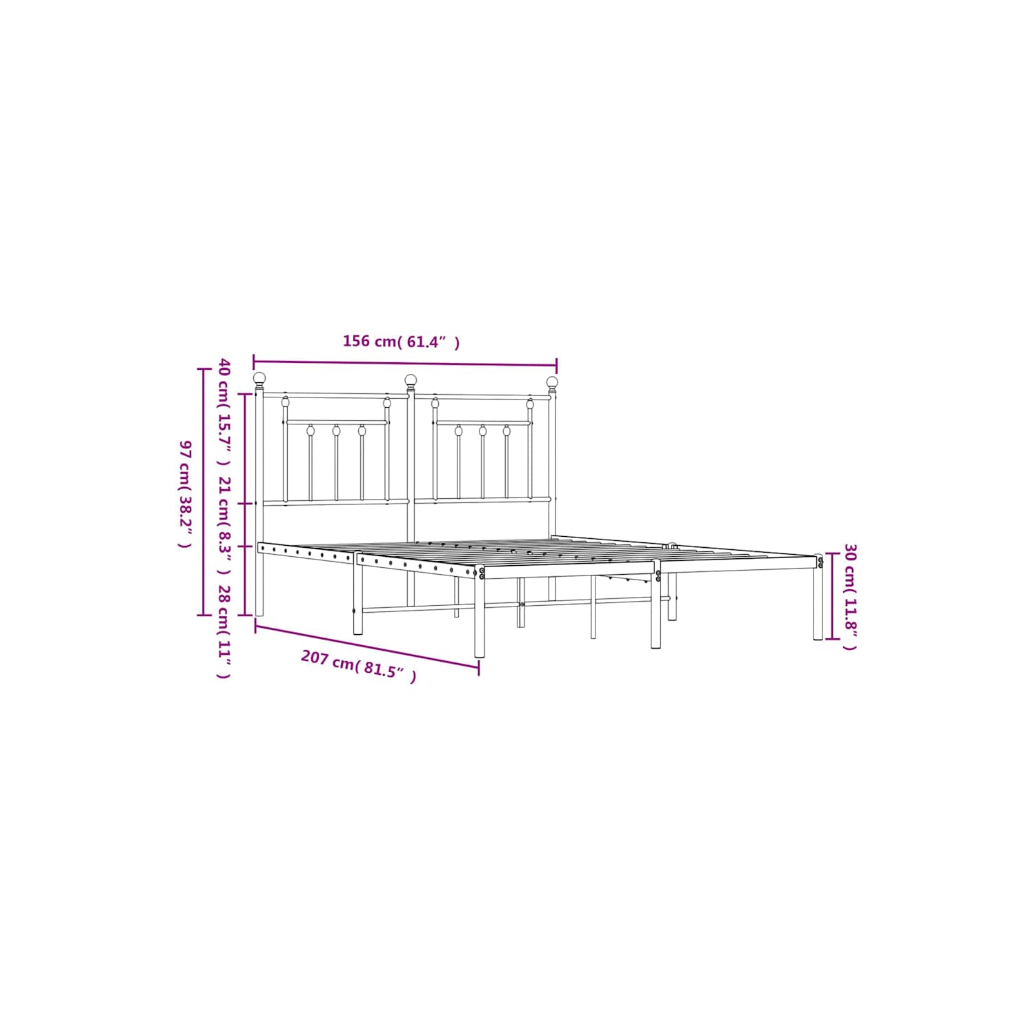 vidaXL 12" White Queen Metal Bed Frame with Headboard No Mattress