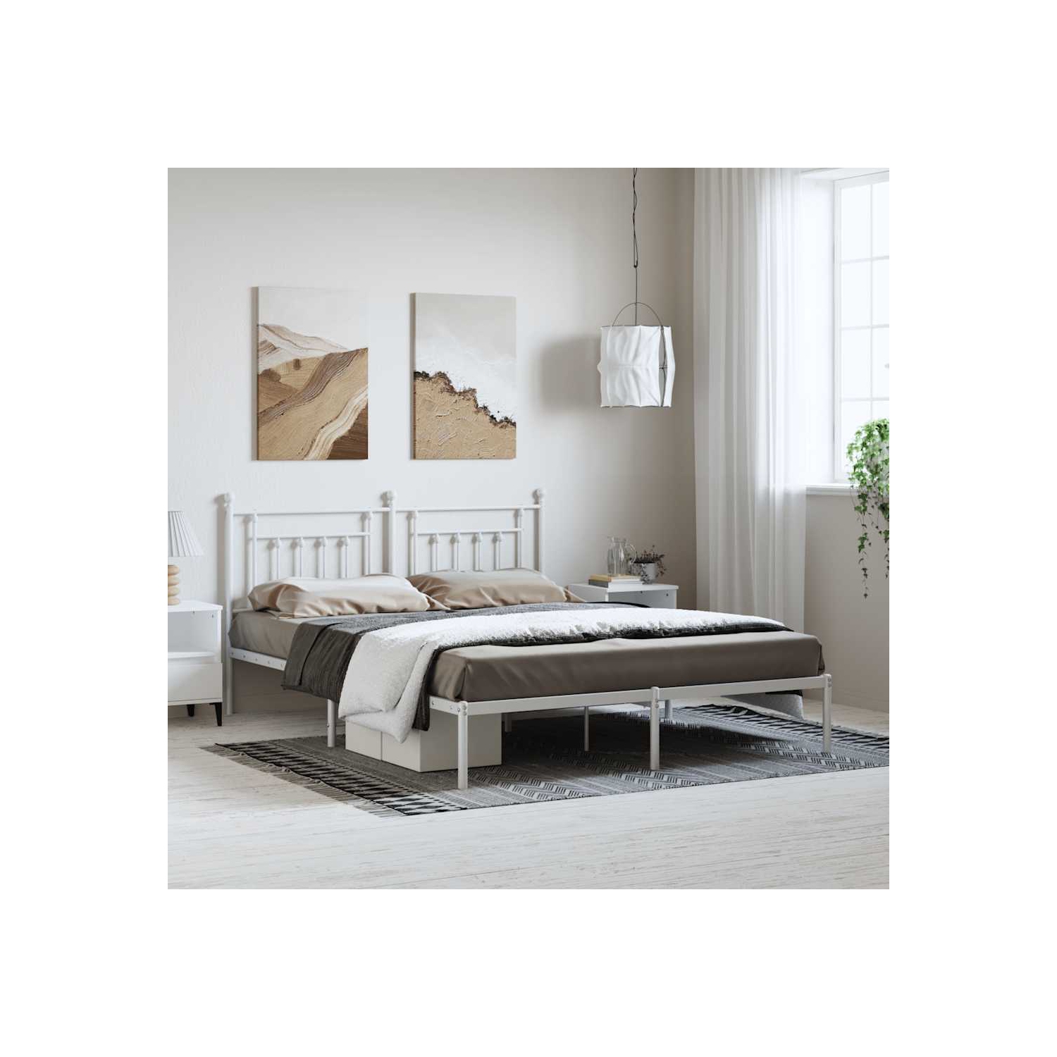 vidaXL 12" White California King Metal Bed Frame with Headboard No Mattress