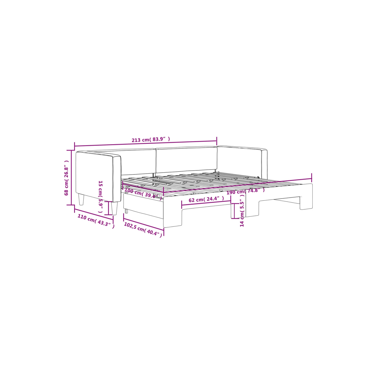 vidaXL Daybed with Trundle without Mattress Light Grey 100x190 cm