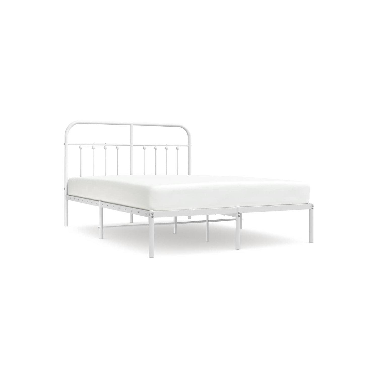 vidaXL White Queen Metal Bed Frame with Headboard & Slats, No Mattress, Easy Assembly