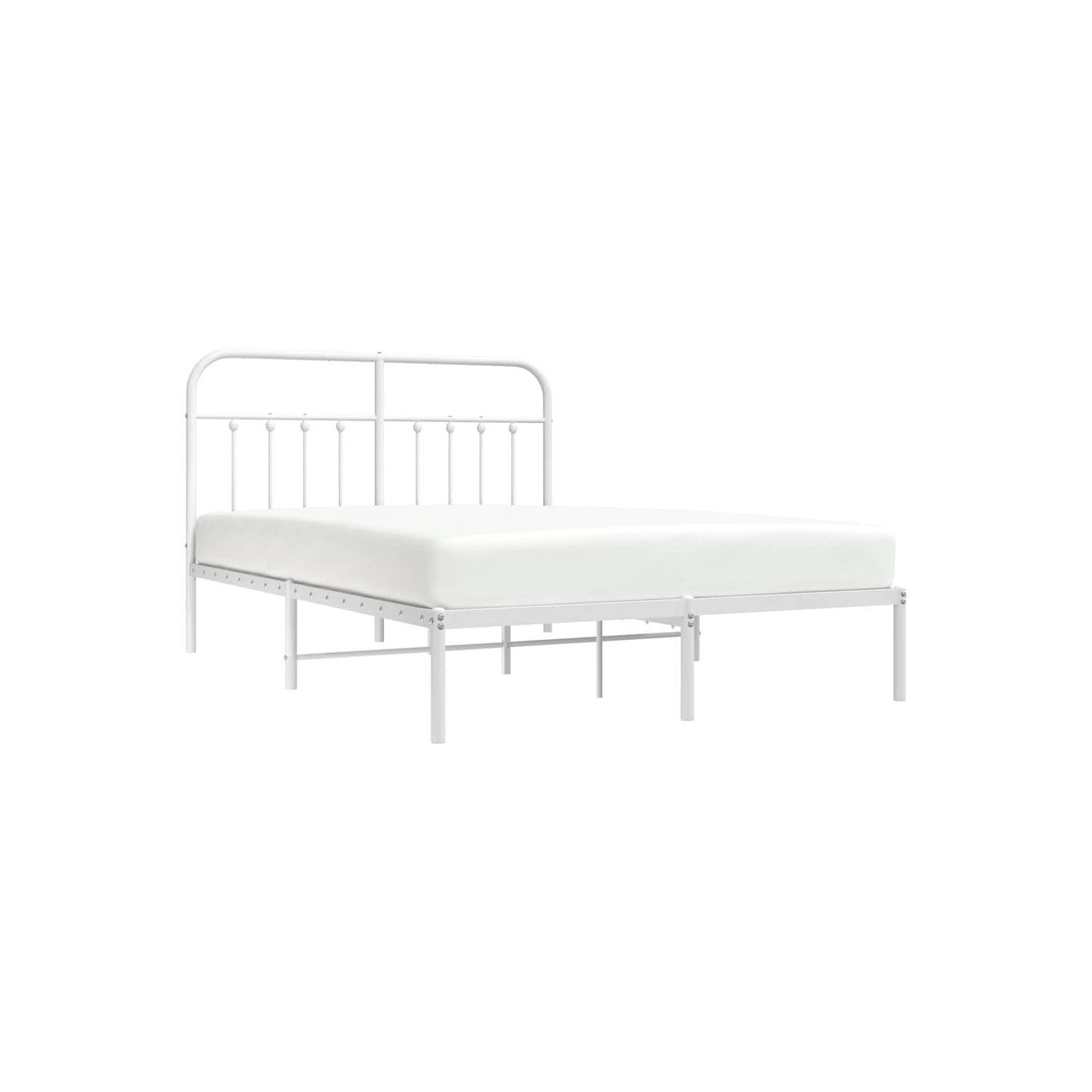 vidaXL White Queen Metal Bed Frame with Headboard & Slats, No Mattress, Easy Assembly
