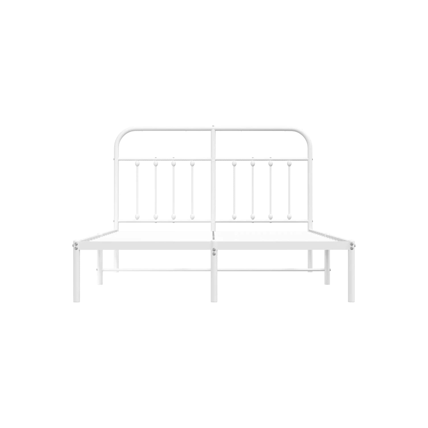 vidaXL White Queen Metal Bed Frame with Headboard & Slats, No Mattress, Easy Assembly