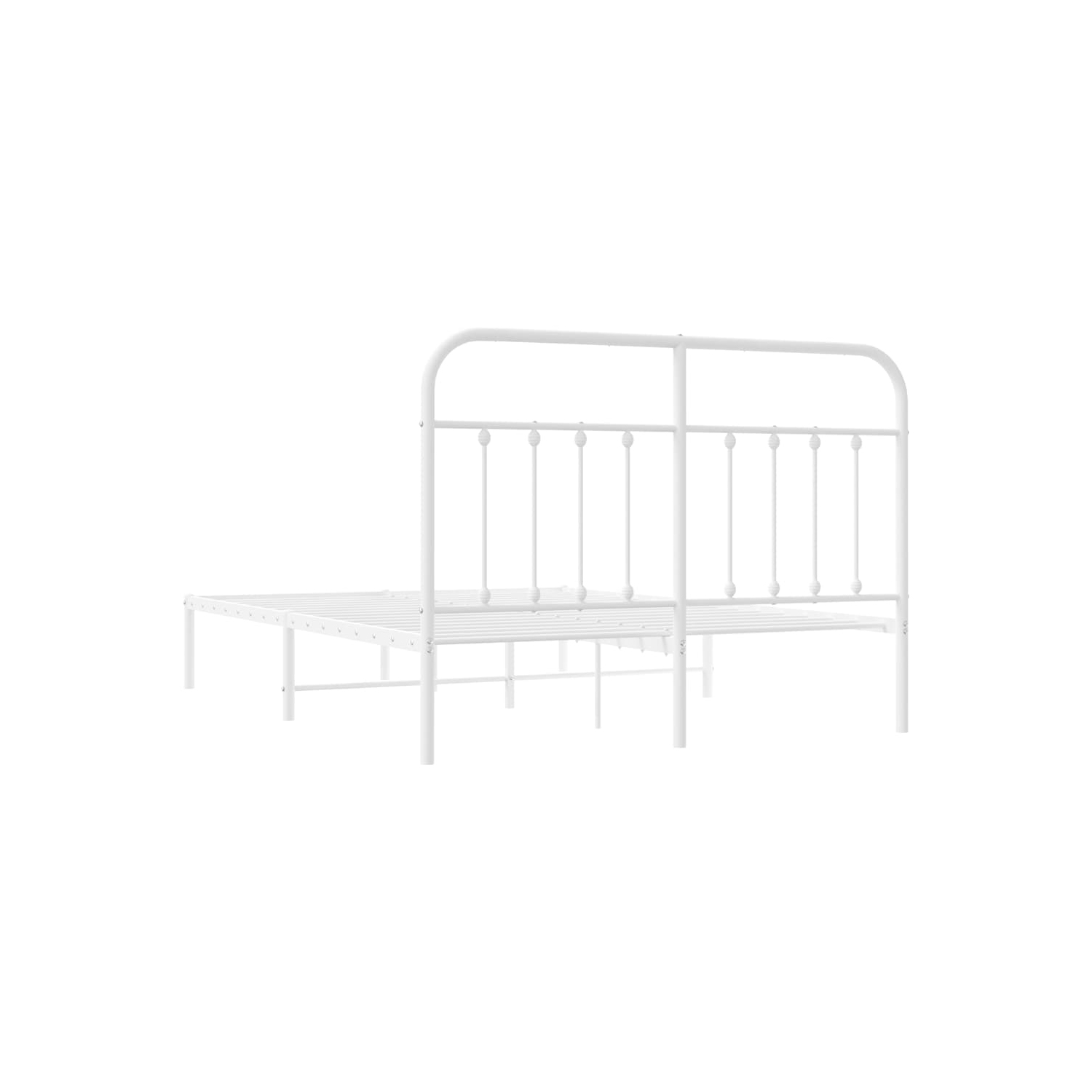vidaXL White Queen Metal Bed Frame with Headboard & Slats, No Mattress, Easy Assembly
