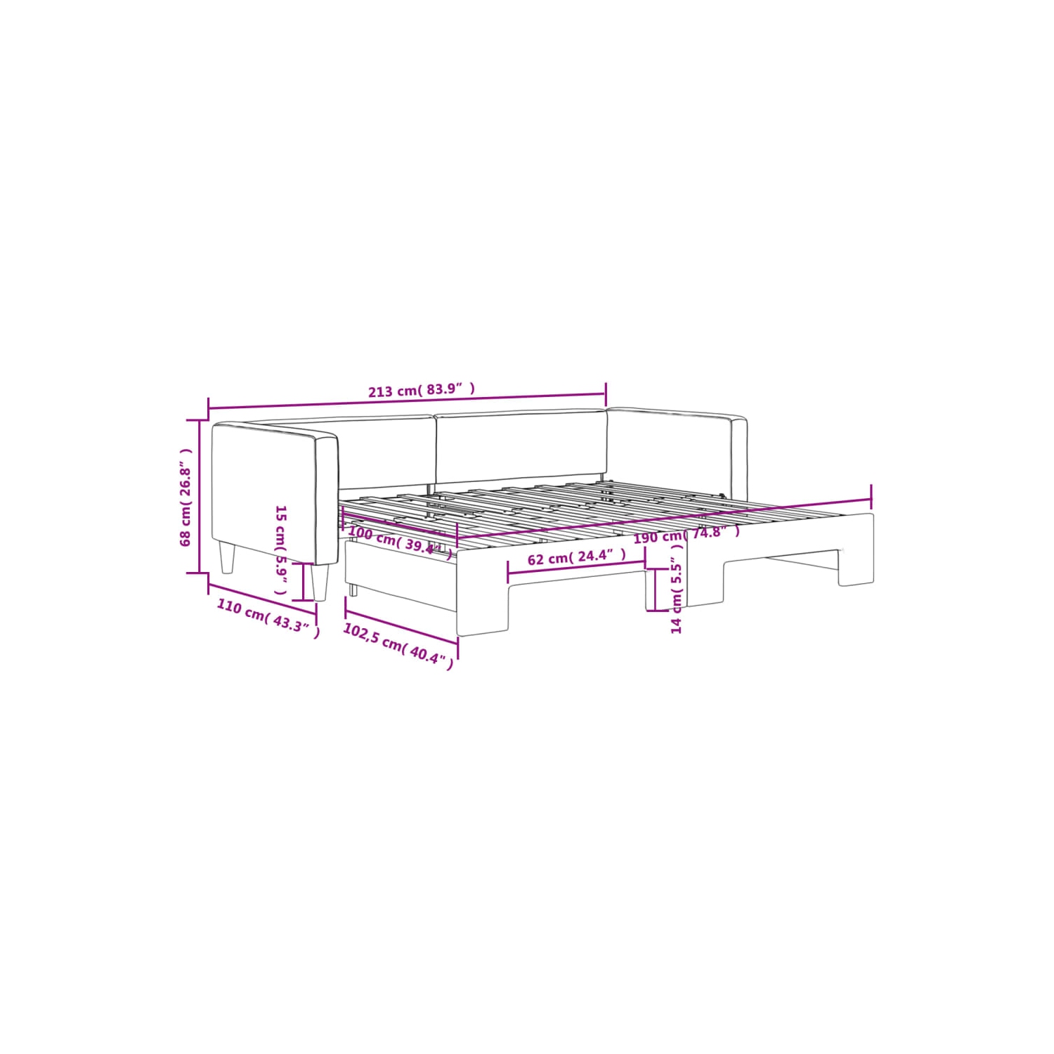 vidaXL Daybed with Trundle without Mattress Dark Grey 100x190 cm