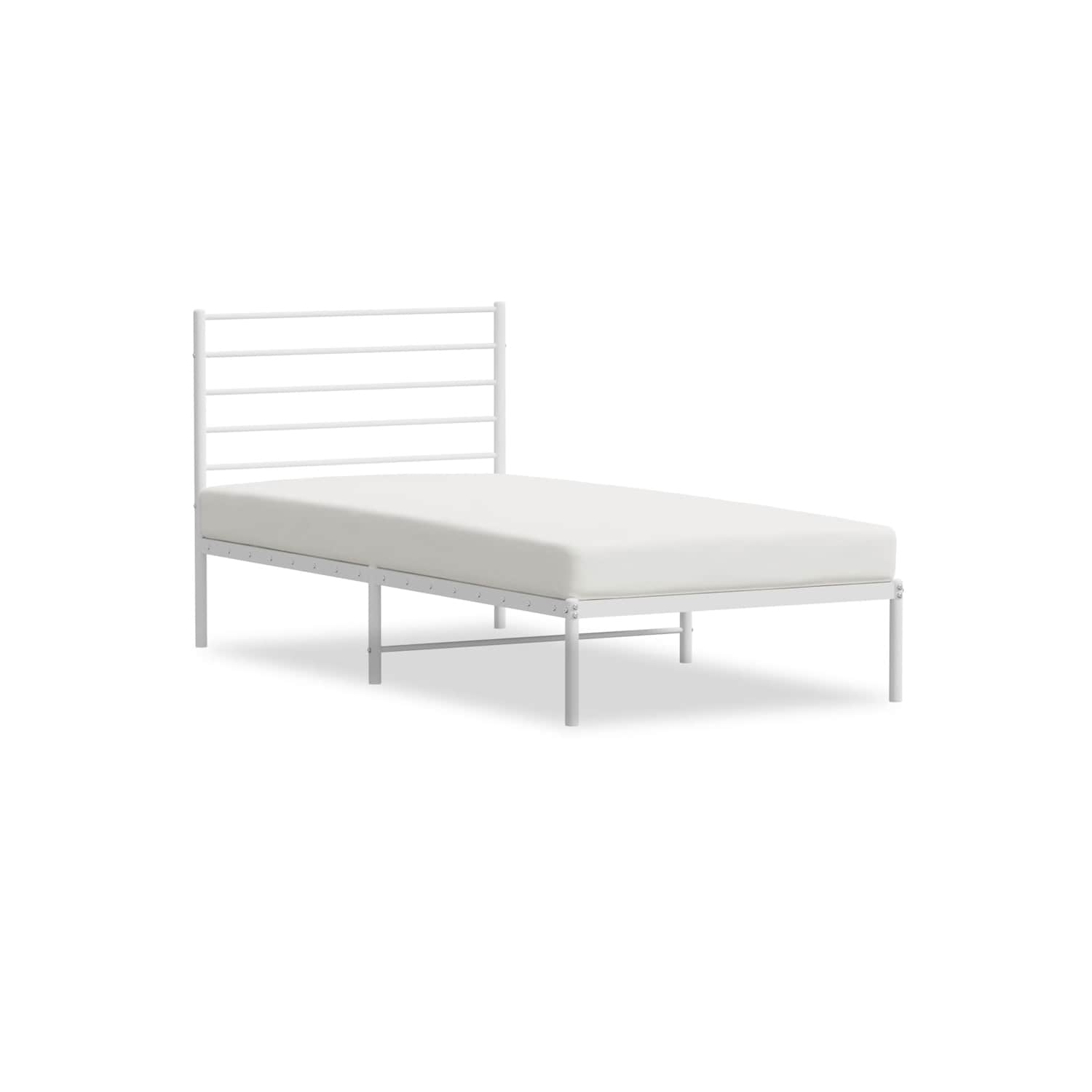 vidaXL White Twin Metal Bed Frame with Headboard & Slats, No Mattress, Easy Assembly