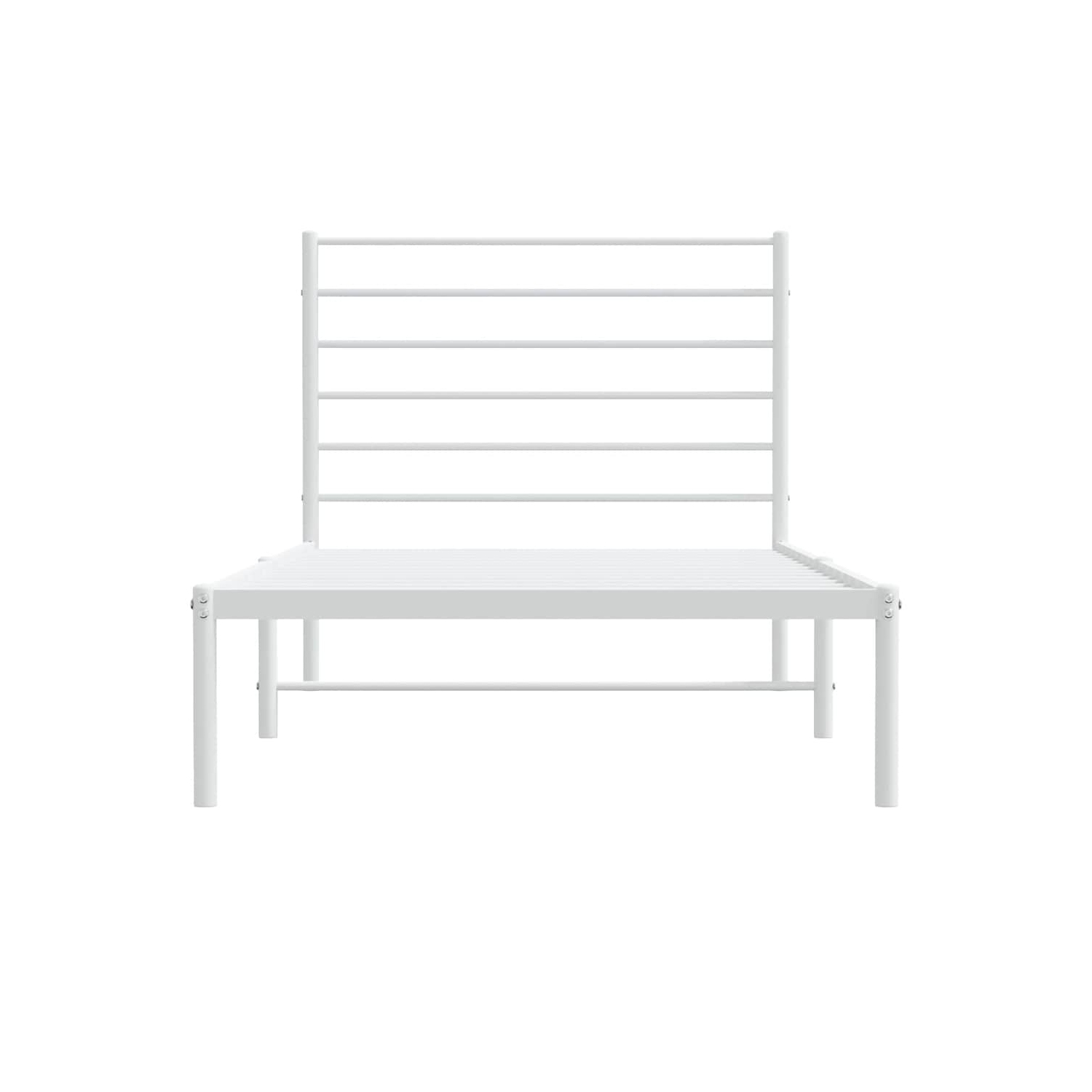 vidaXL White Twin Metal Bed Frame with Headboard & Slats, No Mattress, Easy Assembly