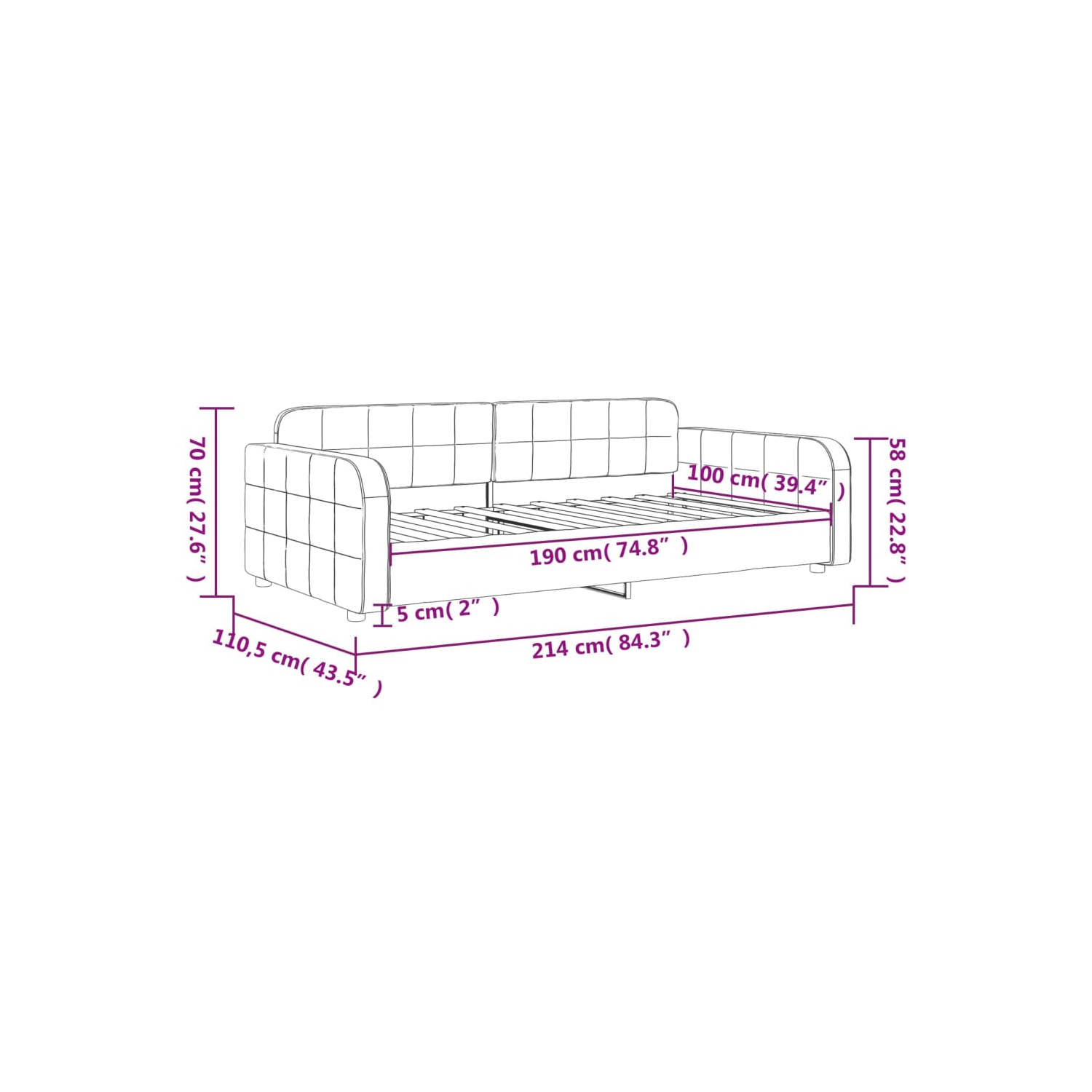 vidaXL Day Bed without Mattress Light Grey 100x190 cm Velvet