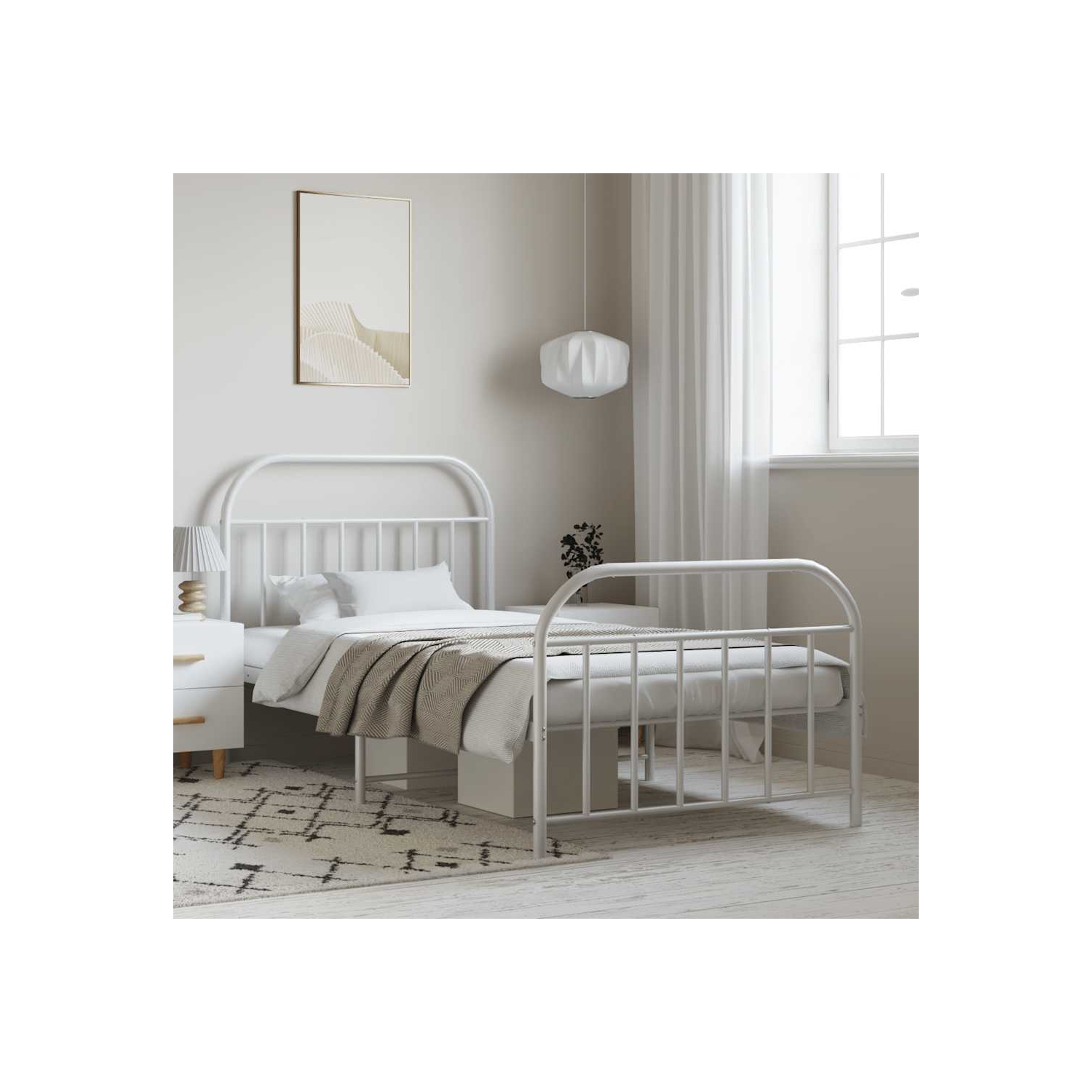 vidaXL 12" White Twin Metal Bed Frame with Headboard & Footboard No Mattress