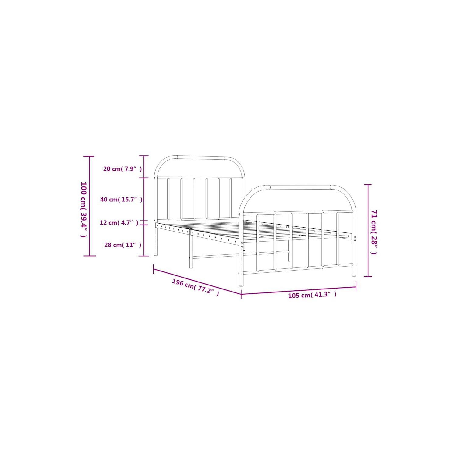 vidaXL 12" White Twin Metal Bed Frame with Headboard & Footboard No Mattress