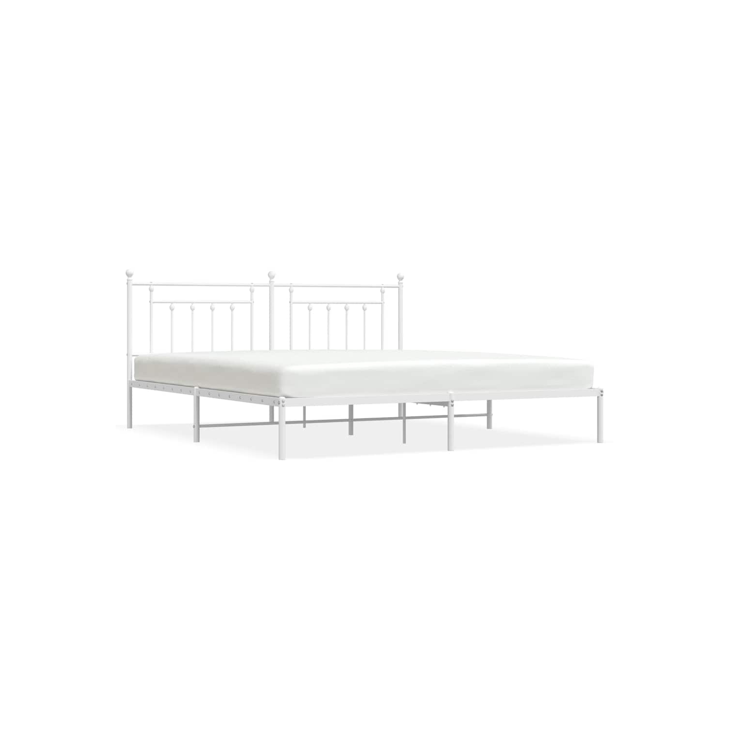 vidaXL 12" White King Size Metal Bed Frame with Headboard No Mattress