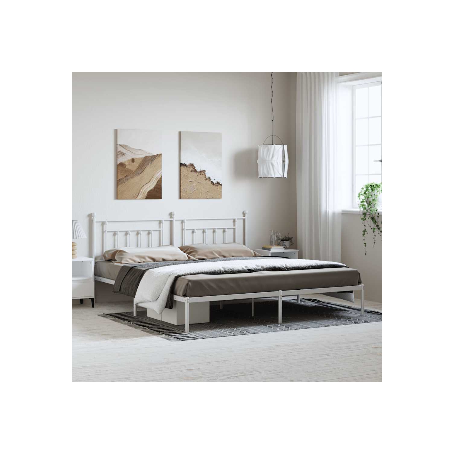 vidaXL 12" White King Size Metal Bed Frame with Headboard No Mattress