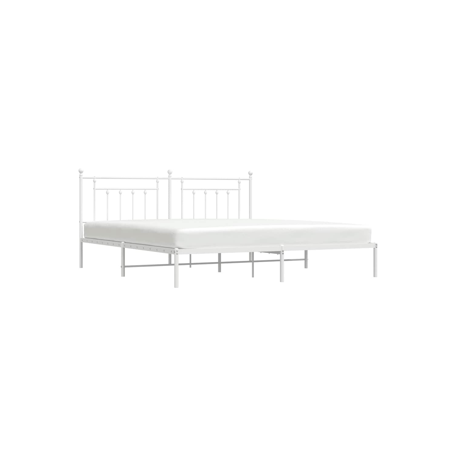 vidaXL 12" White King Size Metal Bed Frame with Headboard No Mattress