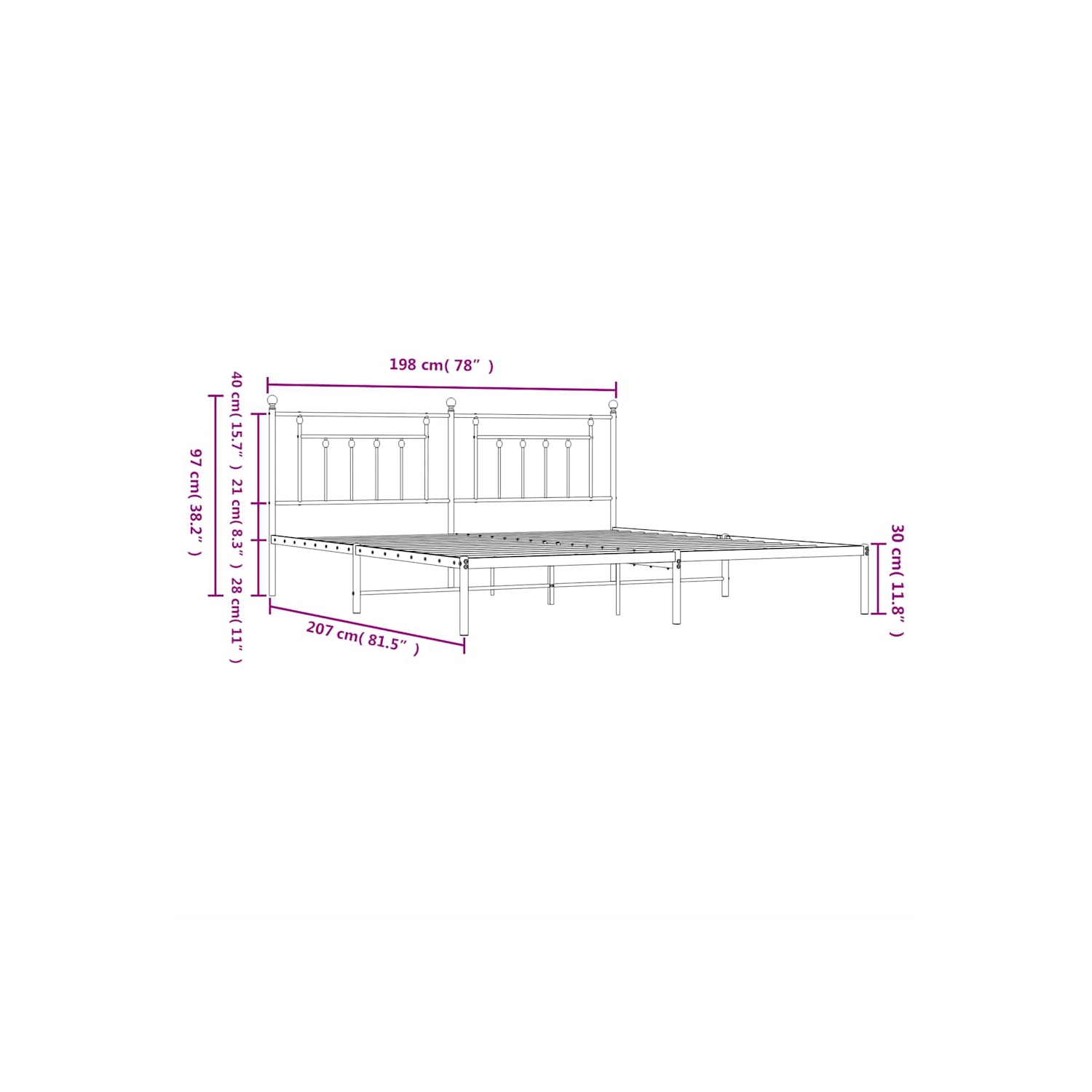 vidaXL 12" White King Size Metal Bed Frame with Headboard No Mattress