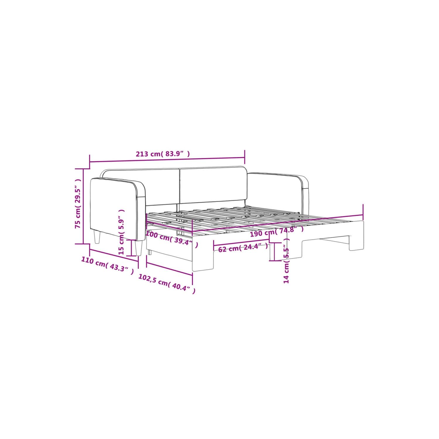 vidaXL Daybed with Trundle without Mattress Light Grey 100x190 cm