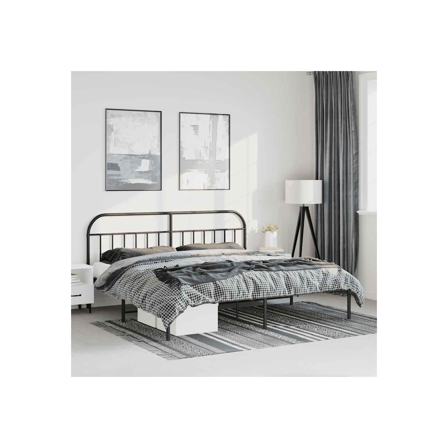 vidaXL 12" Black King Size Metal Bed Frame with Headboard No Mattress