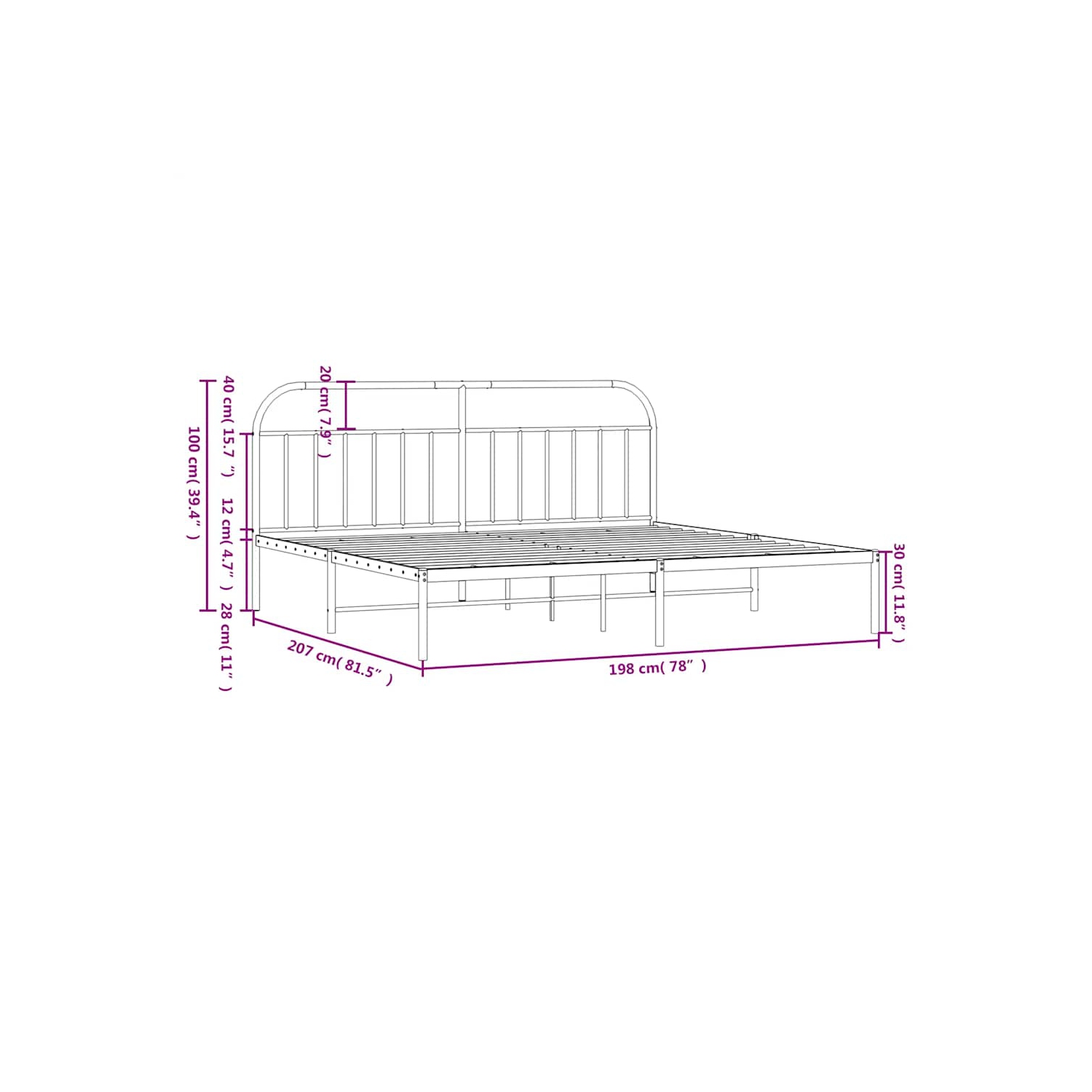 vidaXL 12" Black King Size Metal Bed Frame with Headboard No Mattress