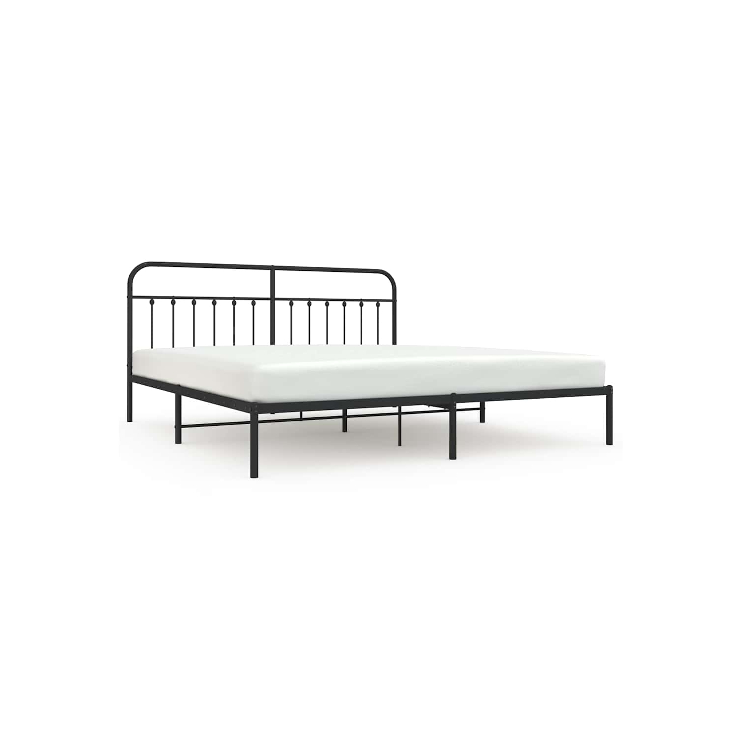 vidaXL Black King Metal Bed Frame with Headboard & Slats, No Mattress, Easy Assembly