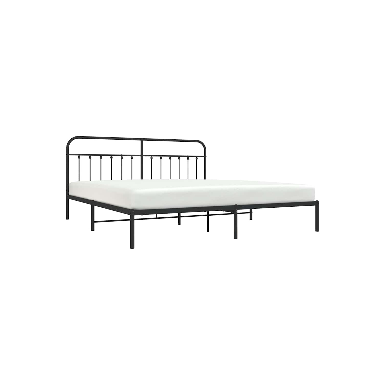 vidaXL Black King Metal Bed Frame with Headboard & Slats, No Mattress, Easy Assembly