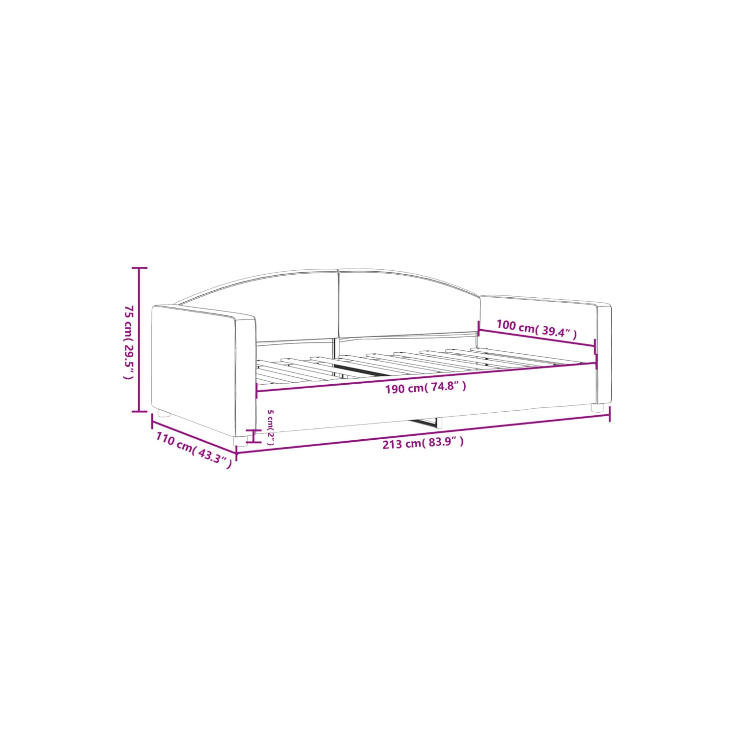 vidaXL Day Bed without Mattress Light Grey 100x190 cm Fabric