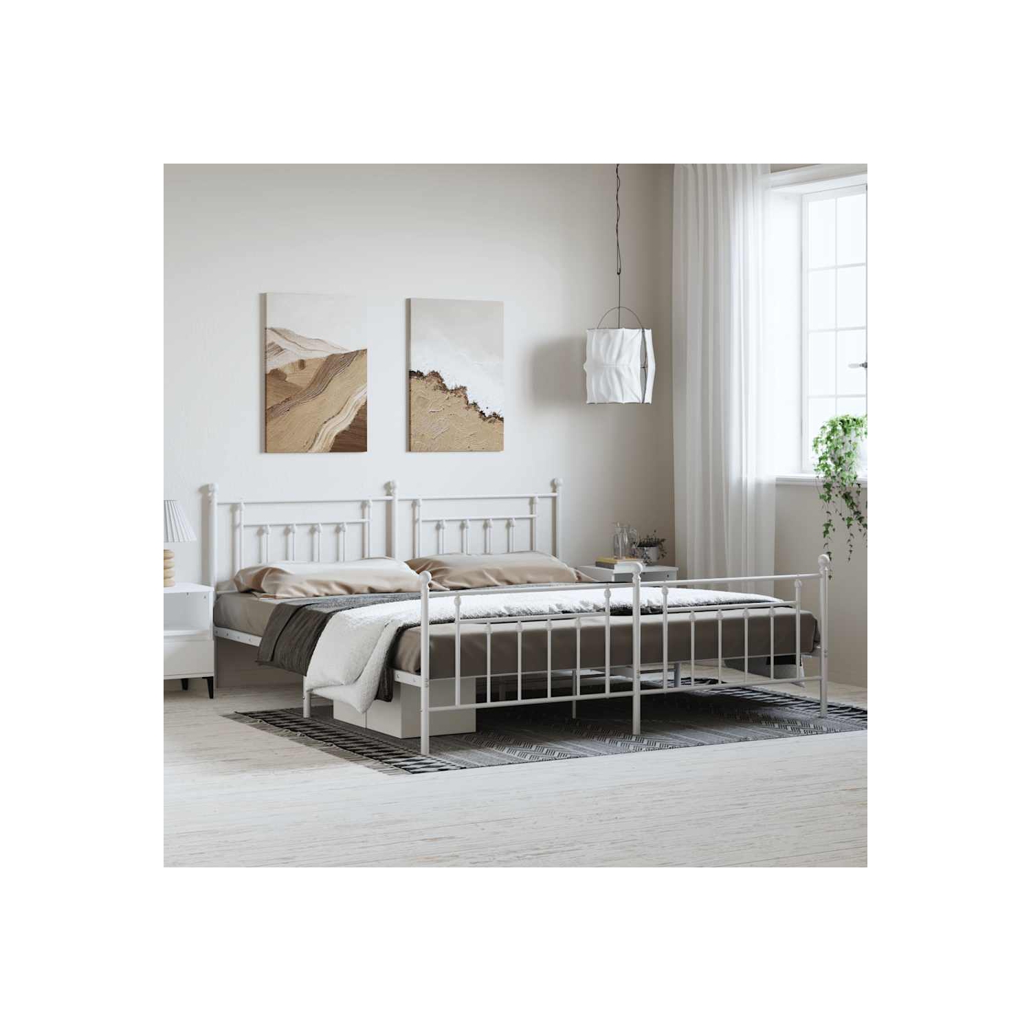 vidaXL 12" White King Size Metal Bed Frame with Headboard & Footboard No Mattress