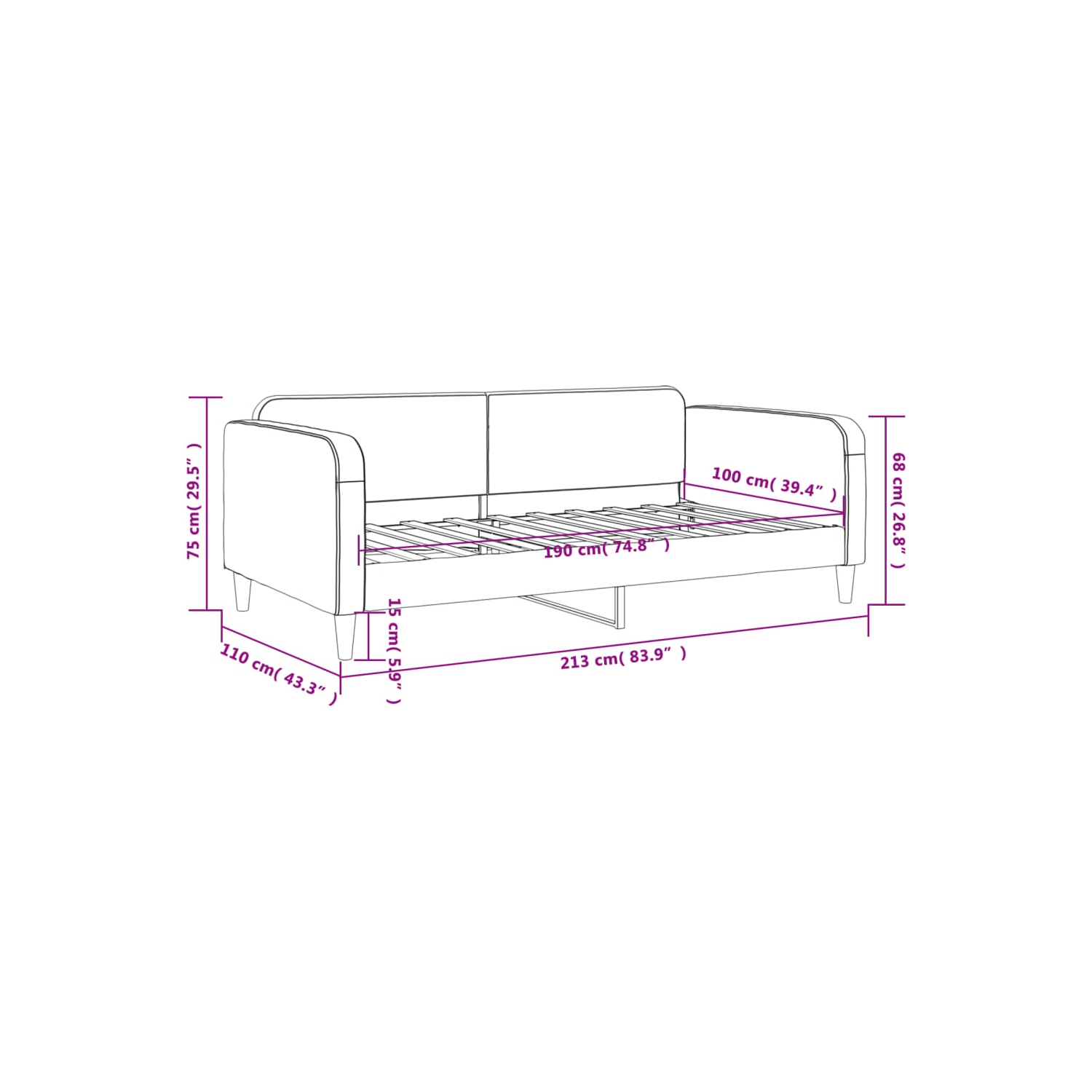 vidaXL Day Bed without Mattress Dark Grey 100x190 cm Fabric