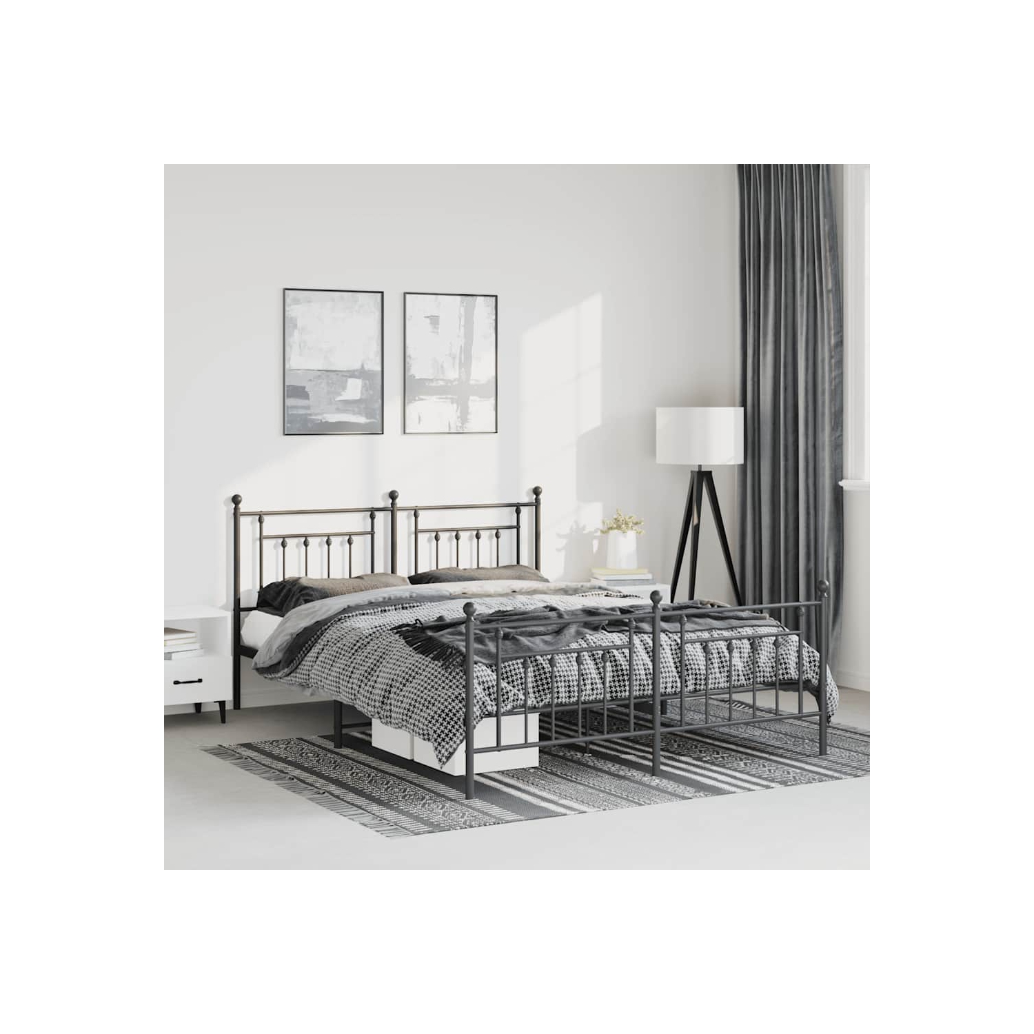 vidaXL 12" Black Queen Metal Bed Frame with Headboard & Footboard No Mattress