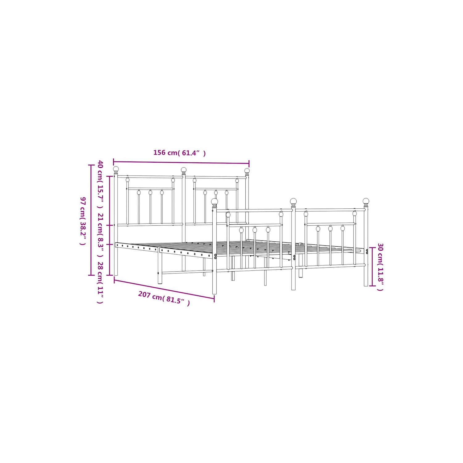 vidaXL 12" Black Queen Metal Bed Frame with Headboard & Footboard No Mattress