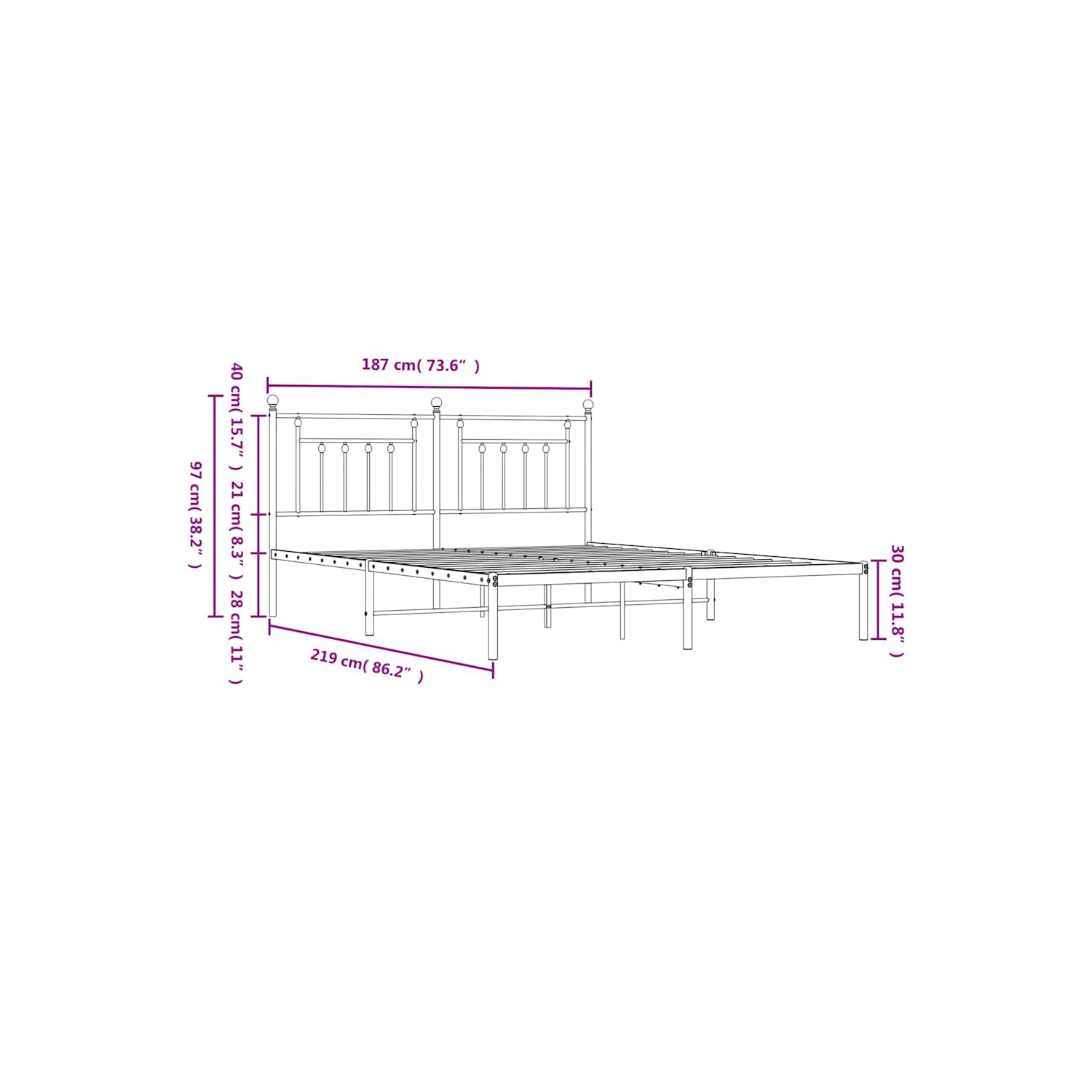 vidaXL 12" Black California King Metal Bed Frame with Headboard No Mattress
