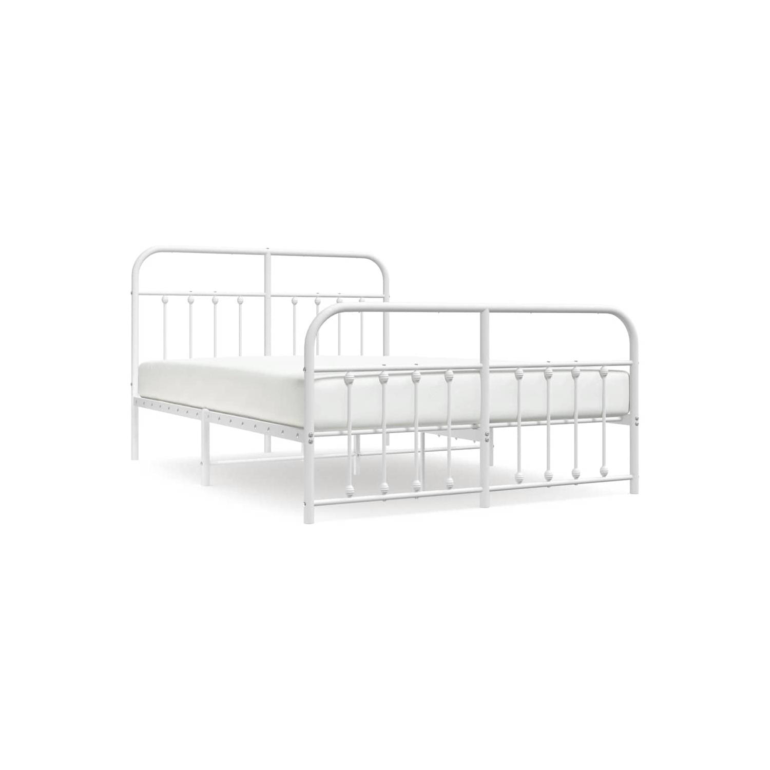 vidaXL White Full Metal Bed Frame with Headboard & Slats, No Mattress, Easy Assembly