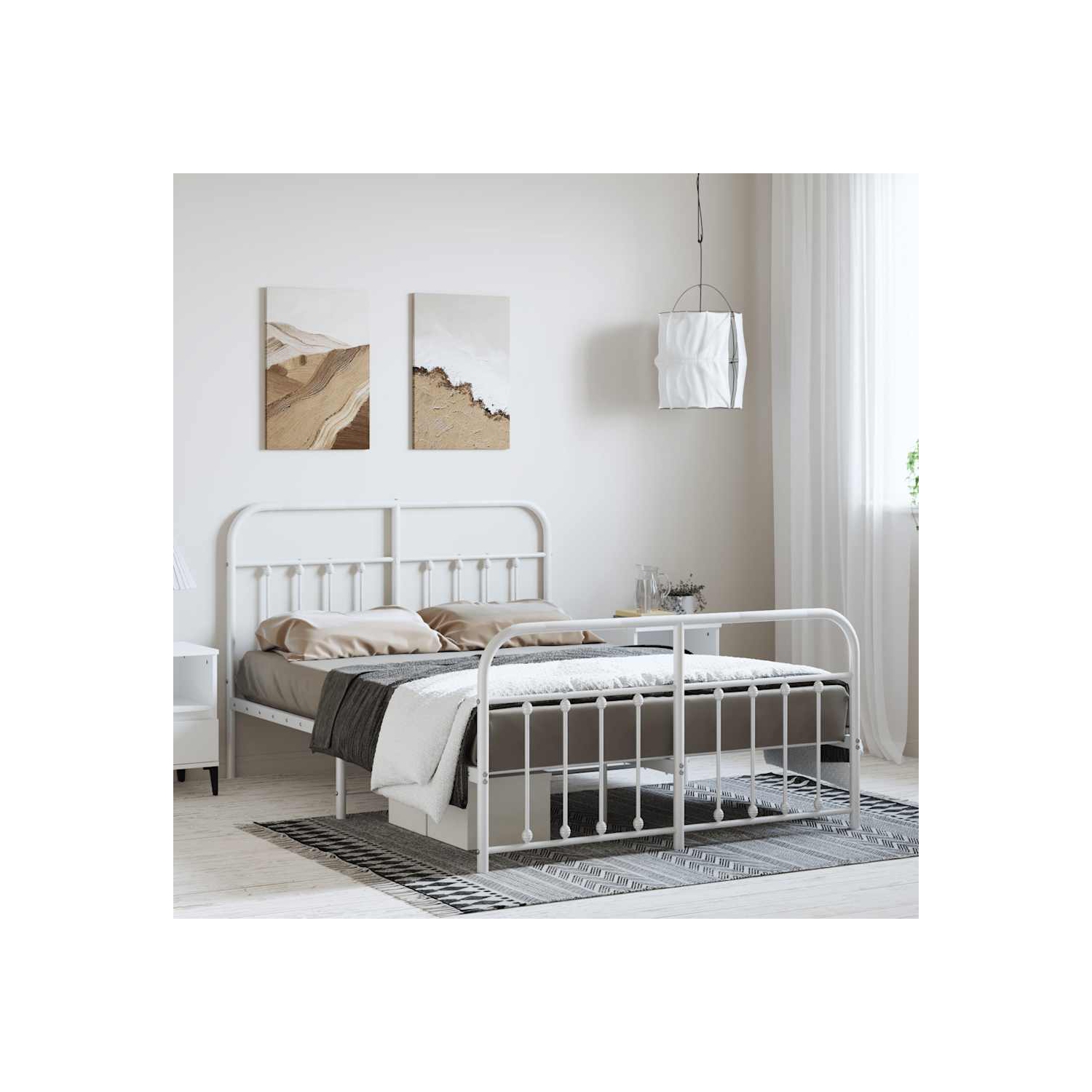 vidaXL White Full Metal Bed Frame with Headboard & Slats, No Mattress, Easy Assembly