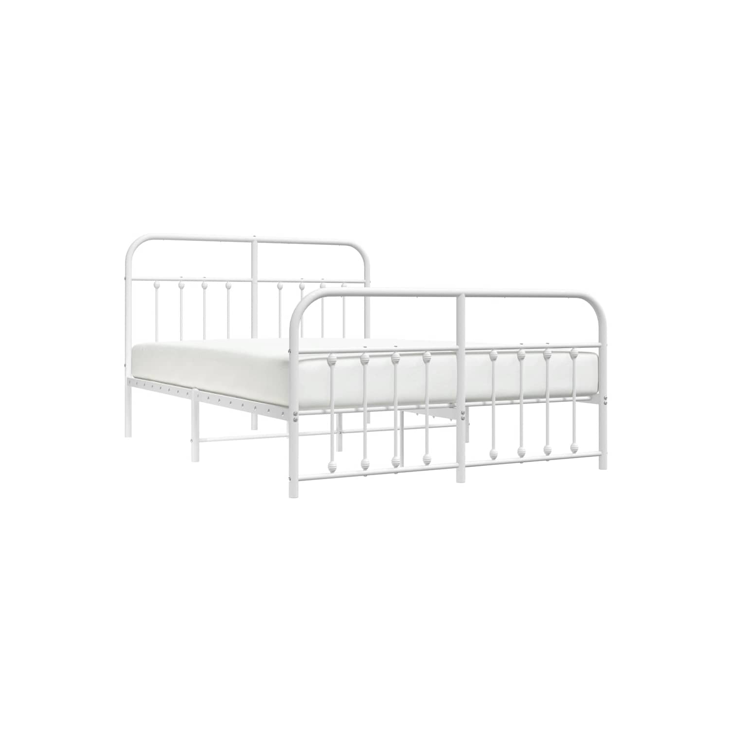 vidaXL White Full Metal Bed Frame with Headboard & Slats, No Mattress, Easy Assembly