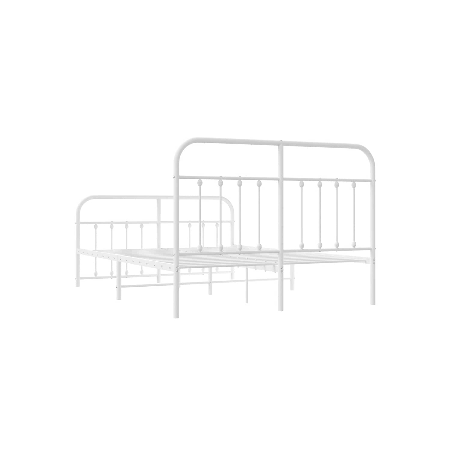 vidaXL White Full Metal Bed Frame with Headboard & Slats, No Mattress, Easy Assembly