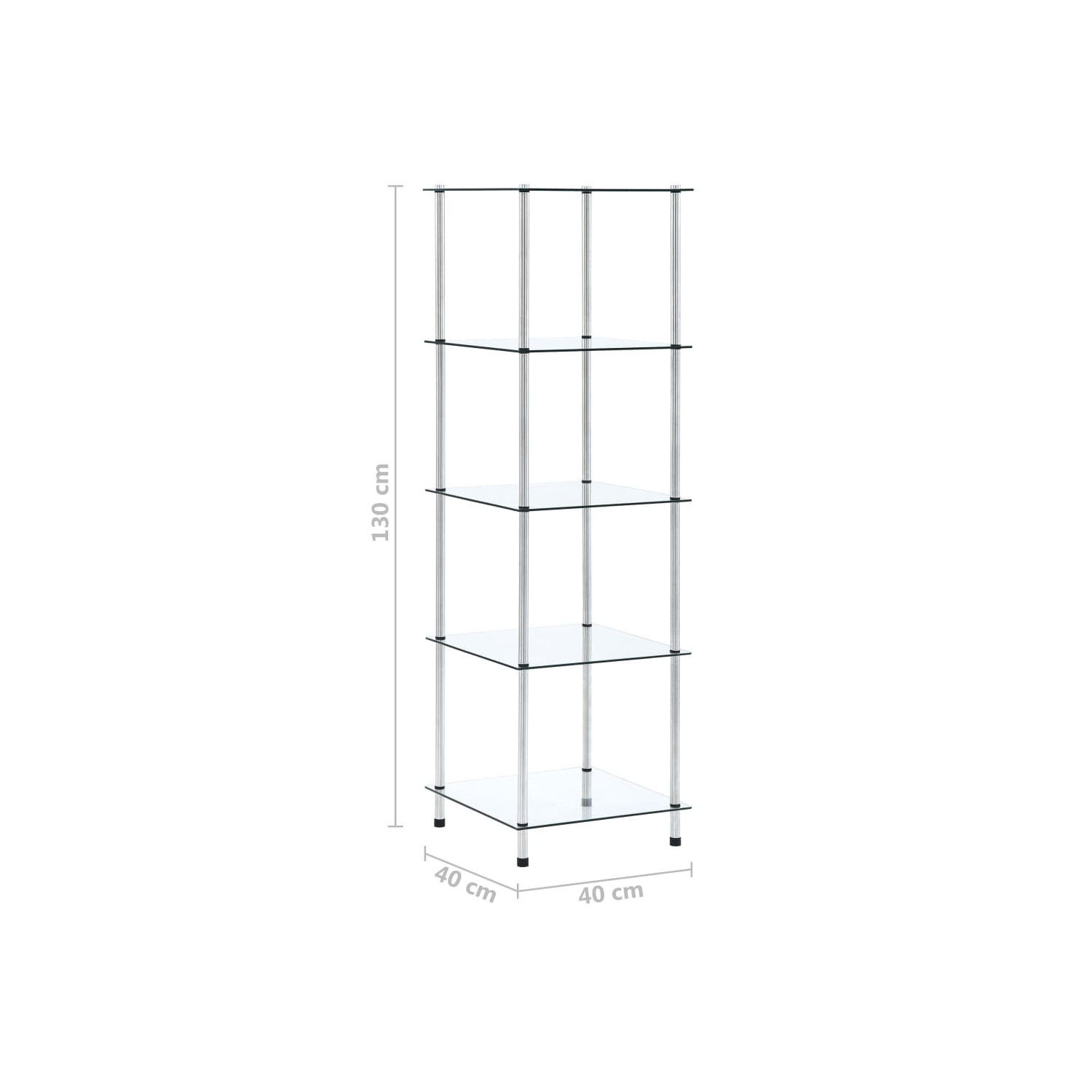 vidaXL 5-Tier Shelf Transparent 40x40x130 cm Tempered Glass