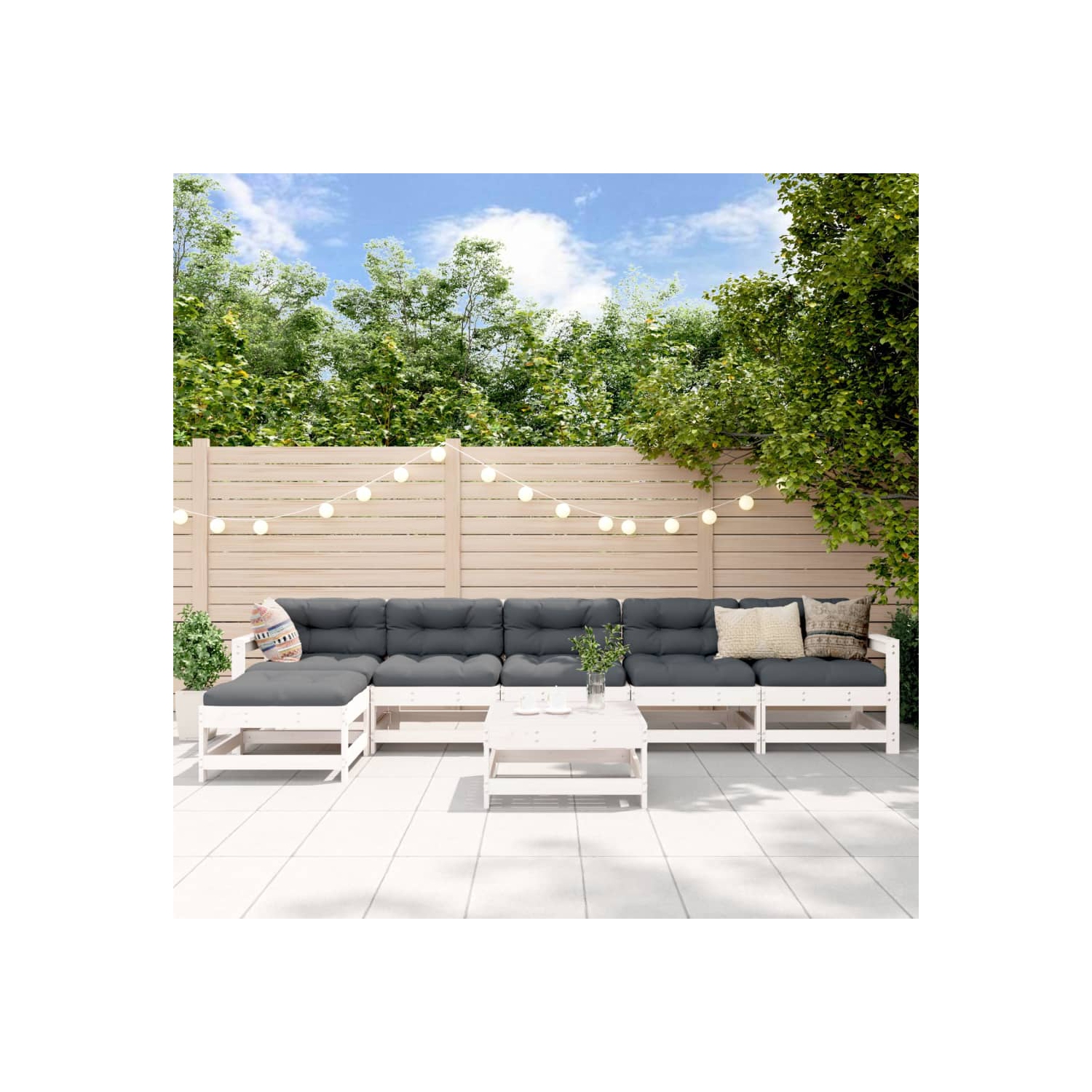 vidaXL 7 Piece Garden Lounge Set with Cushions White Solid Wood