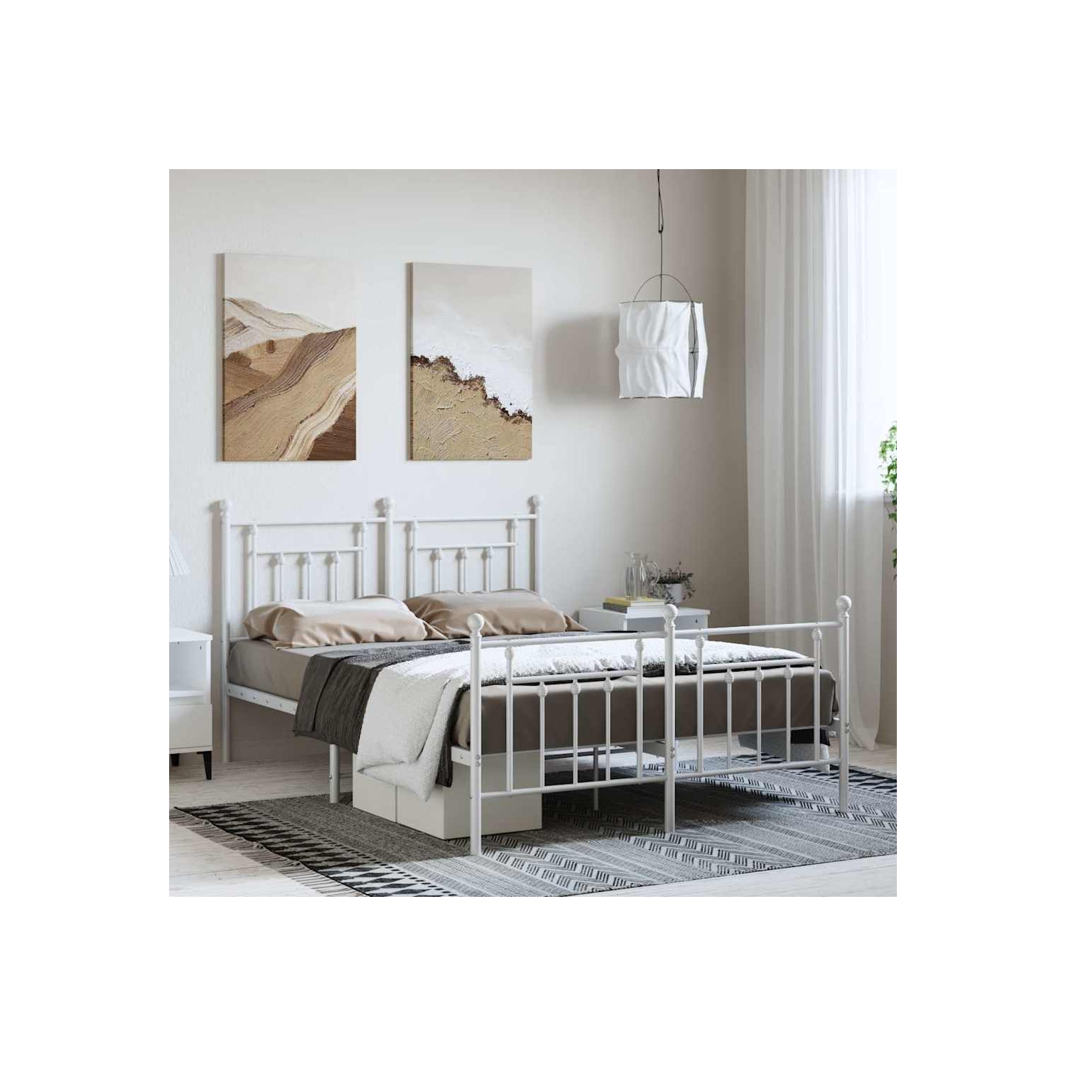 vidaXL 12" White Queen Metal Bed Frame with Headboard & Footboard No Mattress