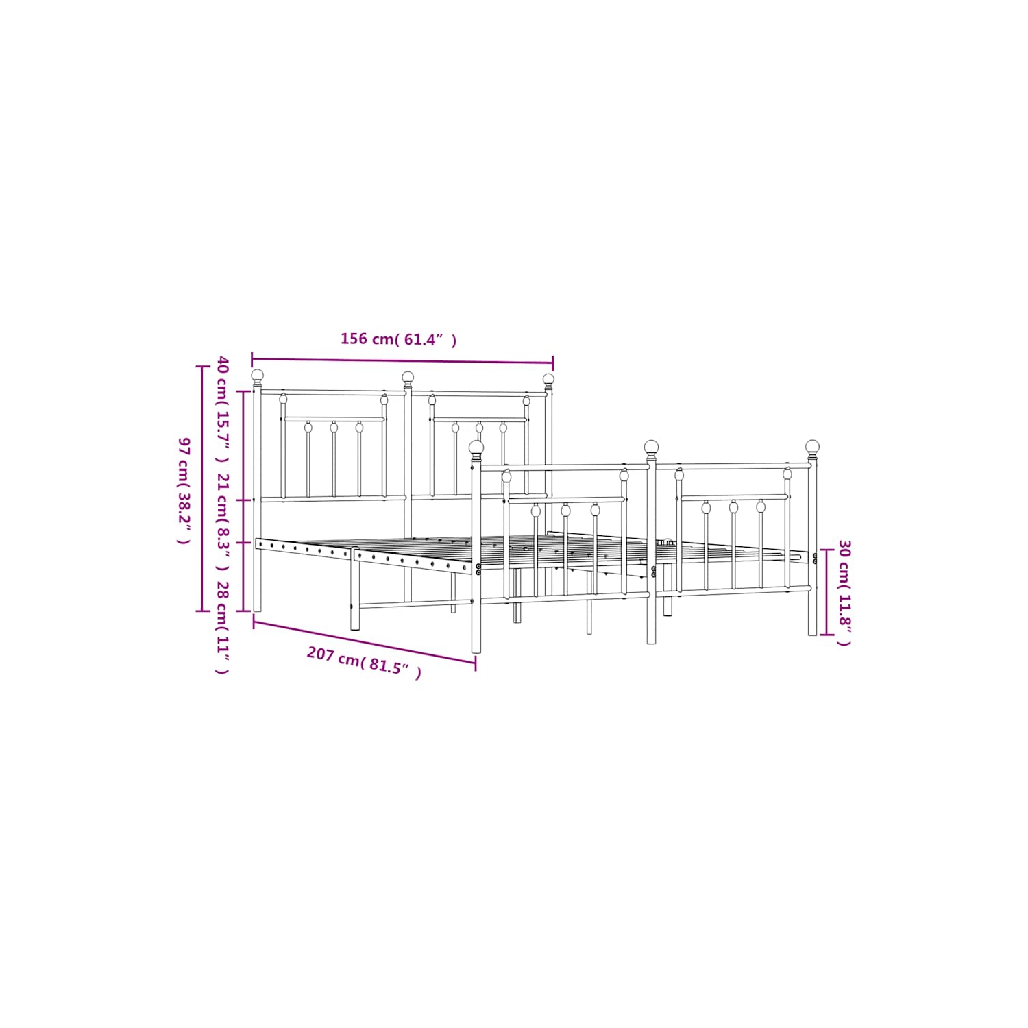 vidaXL 12" White Queen Metal Bed Frame with Headboard & Footboard No Mattress