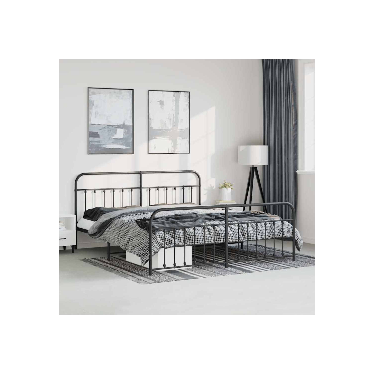 vidaXL Black California King Metal Bed Frame with Headboard & Slats, No Mattress, Easy Assembly