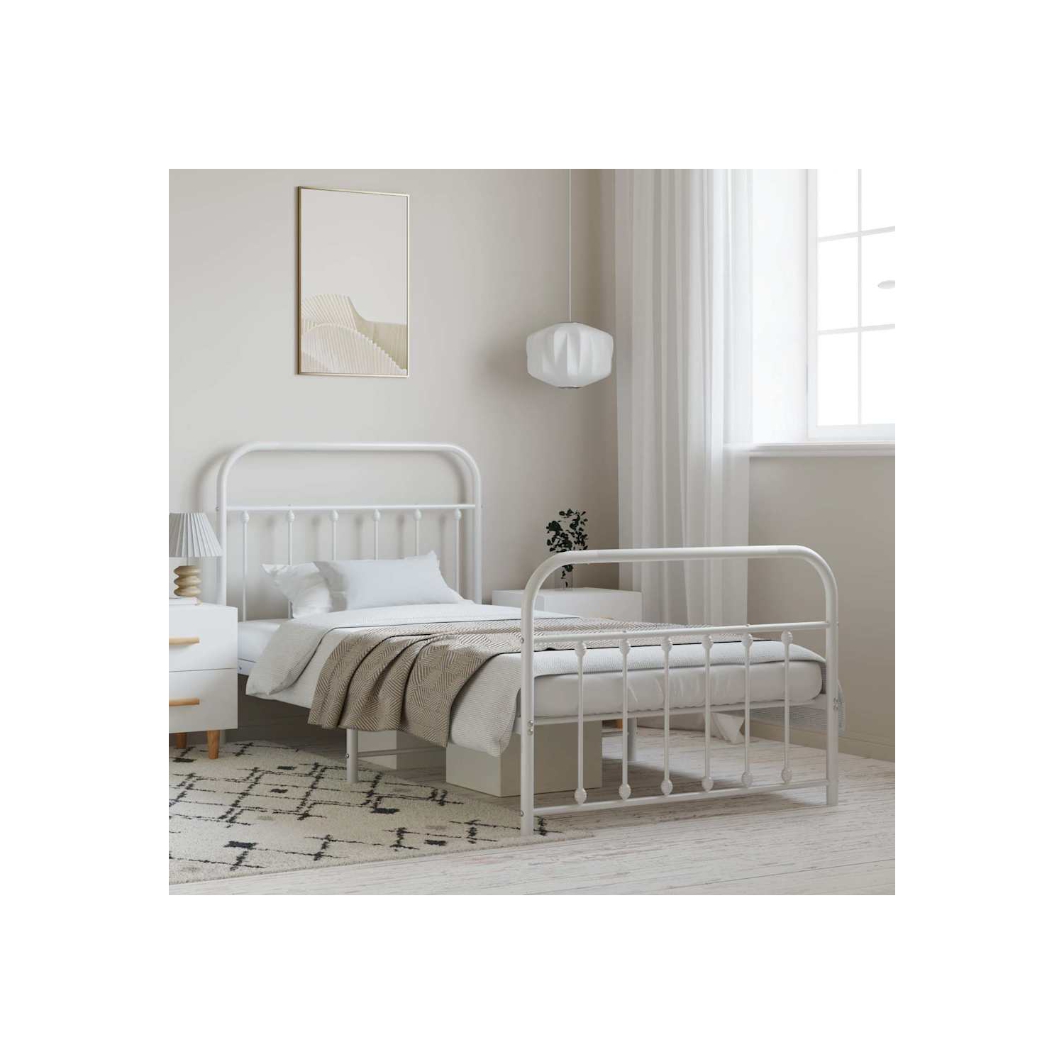 VidaXL – Cadre de lit simple en métal blanc avec tête de lit et lattes, sans matelas, assemblage facile