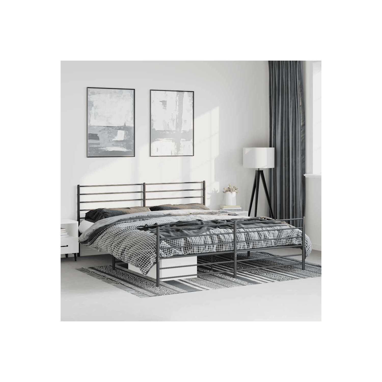 vidaXL Black King Metal Bed Frame with Headboard & Slats, No Mattress, Easy Assembly