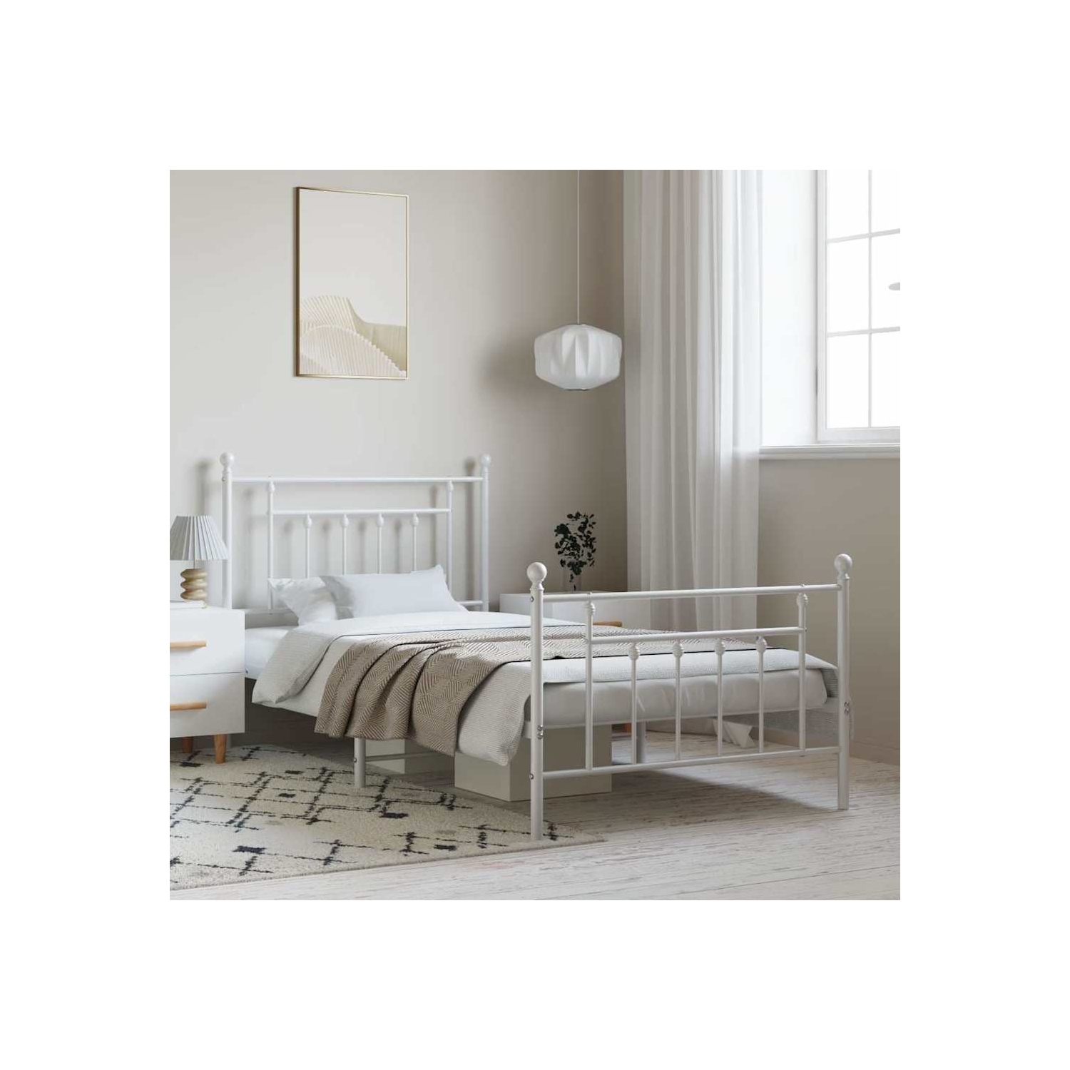 vidaXL 12" White Twin Metal Bed Frame with Headboard & Footboard No Mattress