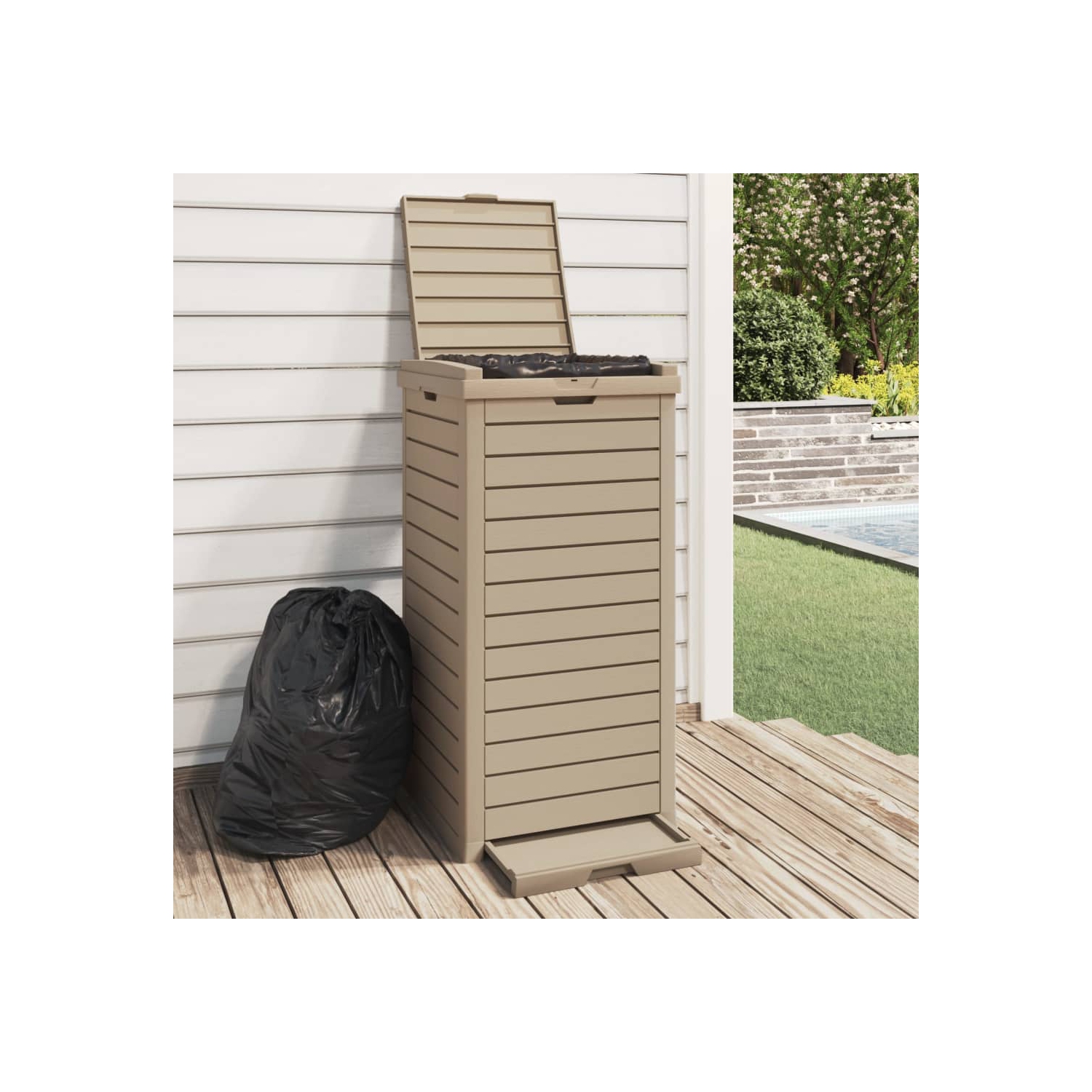 VidaXL bac à ordures d'extérieur brun clair 41x41x86&nbsp;cm polypropylène
