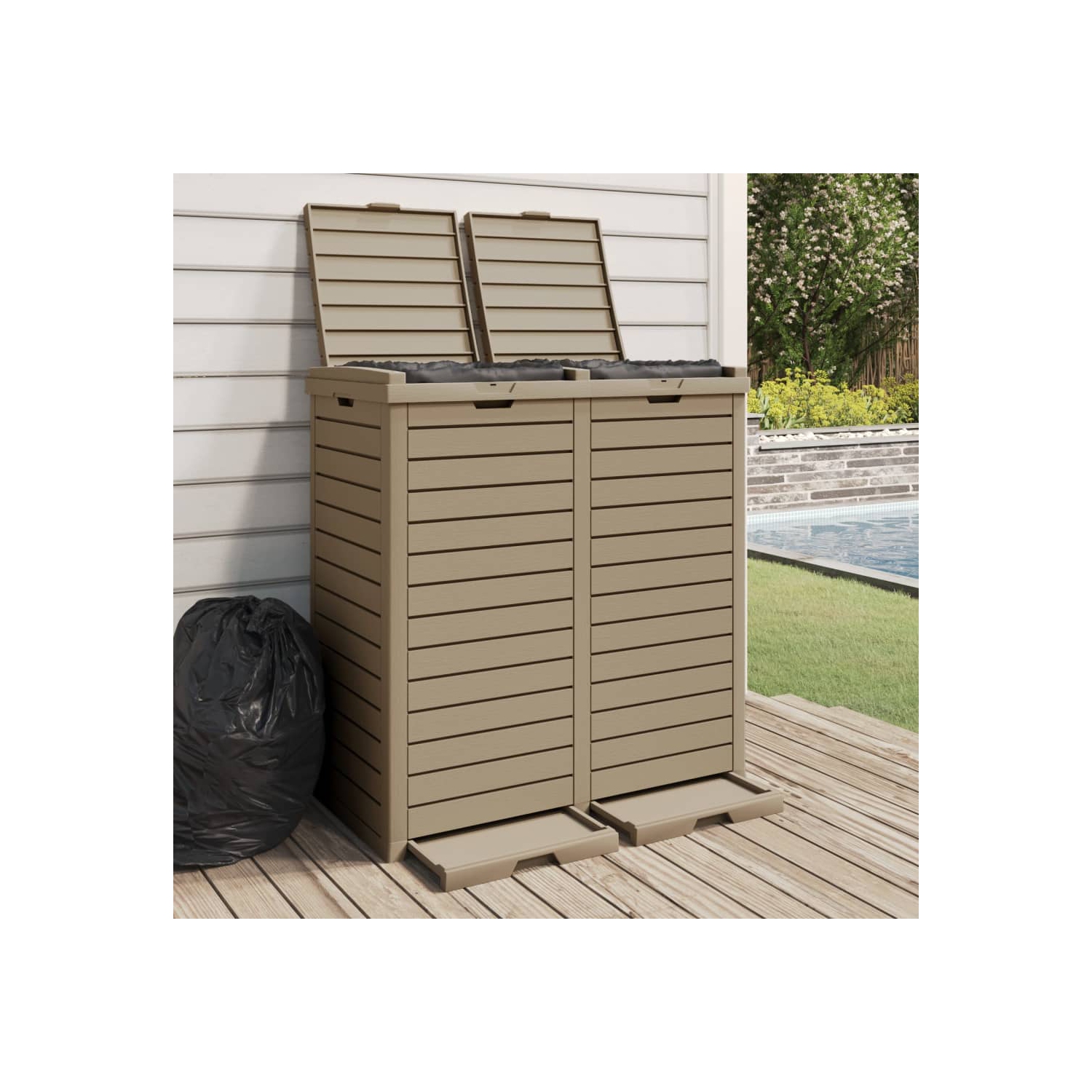 vidaXL Outdoor Garbage Bin Light Brown 78x41x86 cm Polypropylene