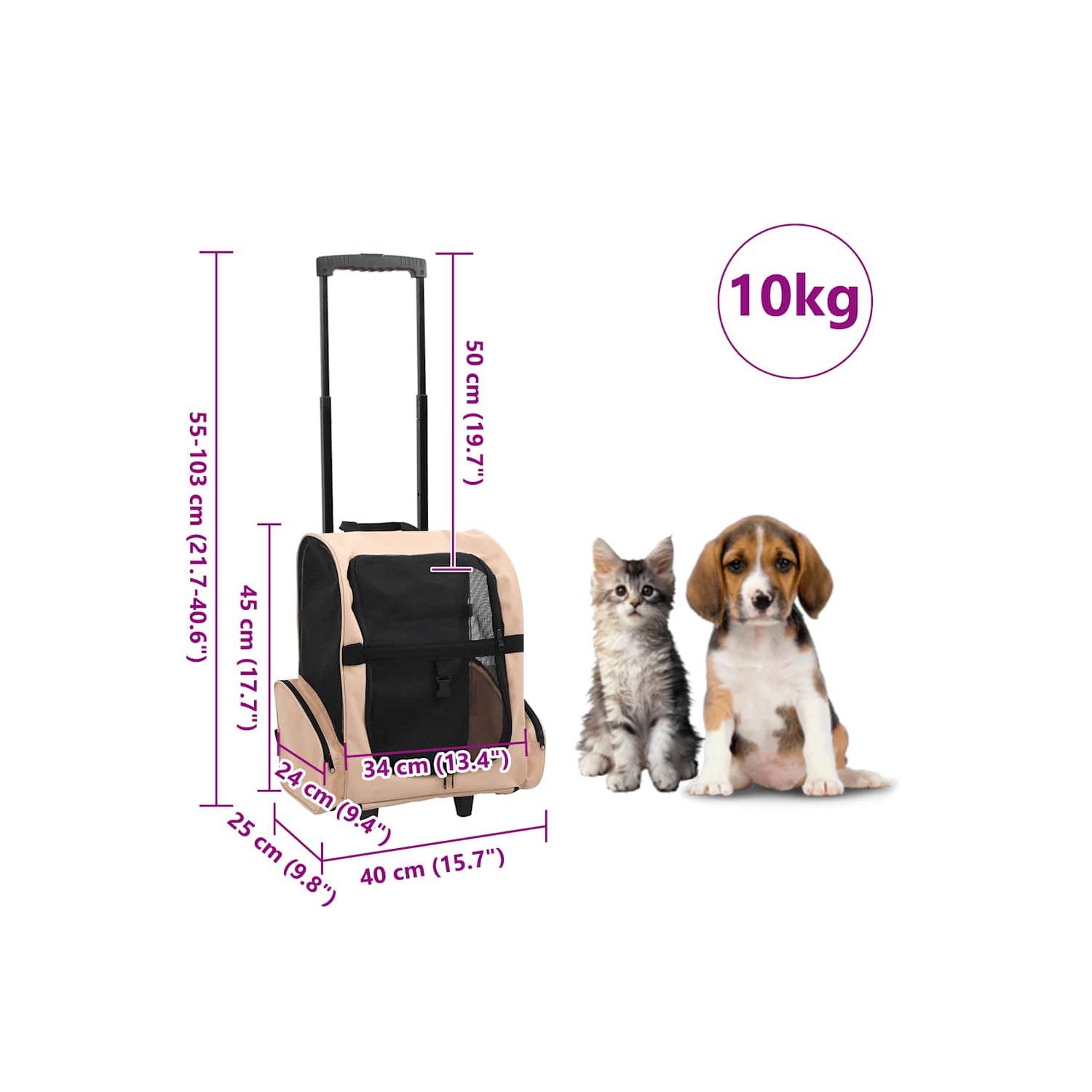 Poignée pliable multi-usage pour animal de compagnie de vidaXL, beige