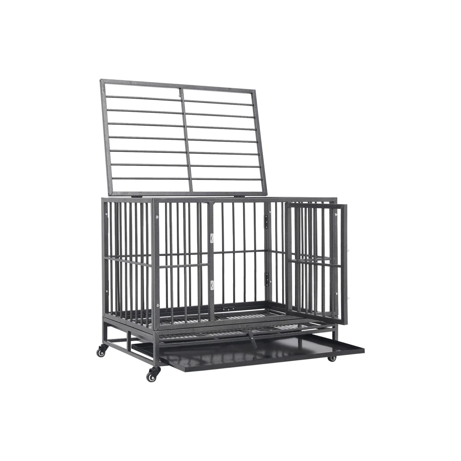 vidaXL Dog Cage with Wheels Steel 92x62x76 cm