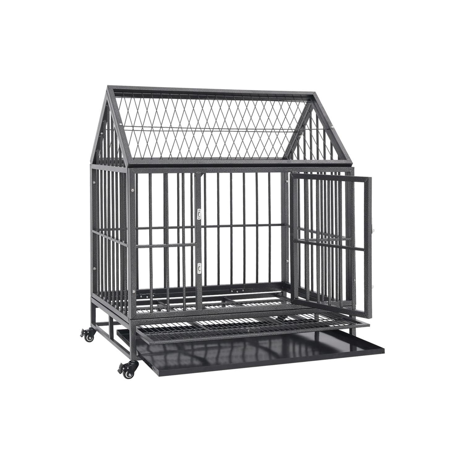 vidaXL Dog Cage with Wheels and Roof Steel 92x62x106 cm