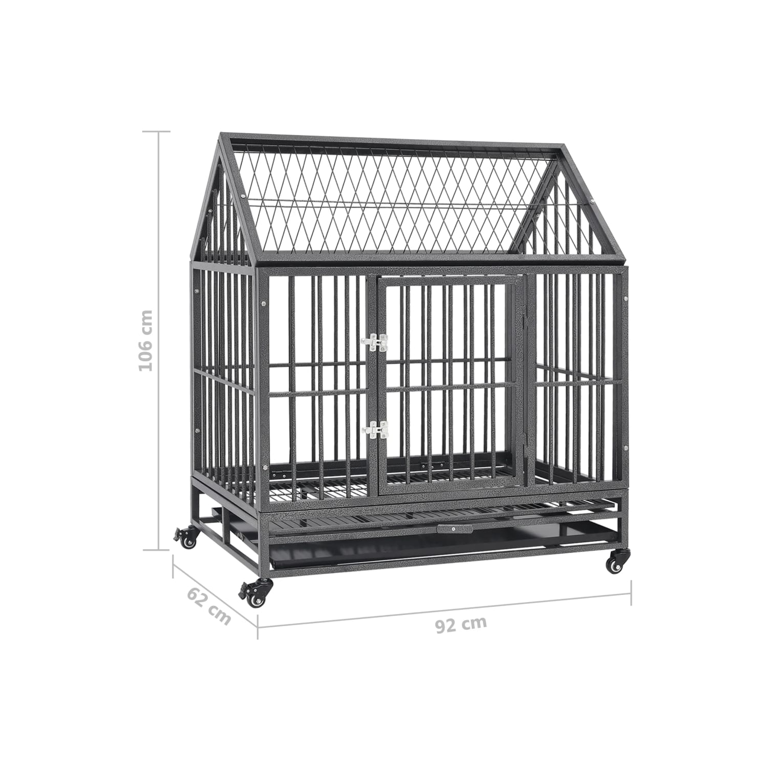 vidaXL Dog Cage with Wheels and Roof Steel 92x62x106 cm